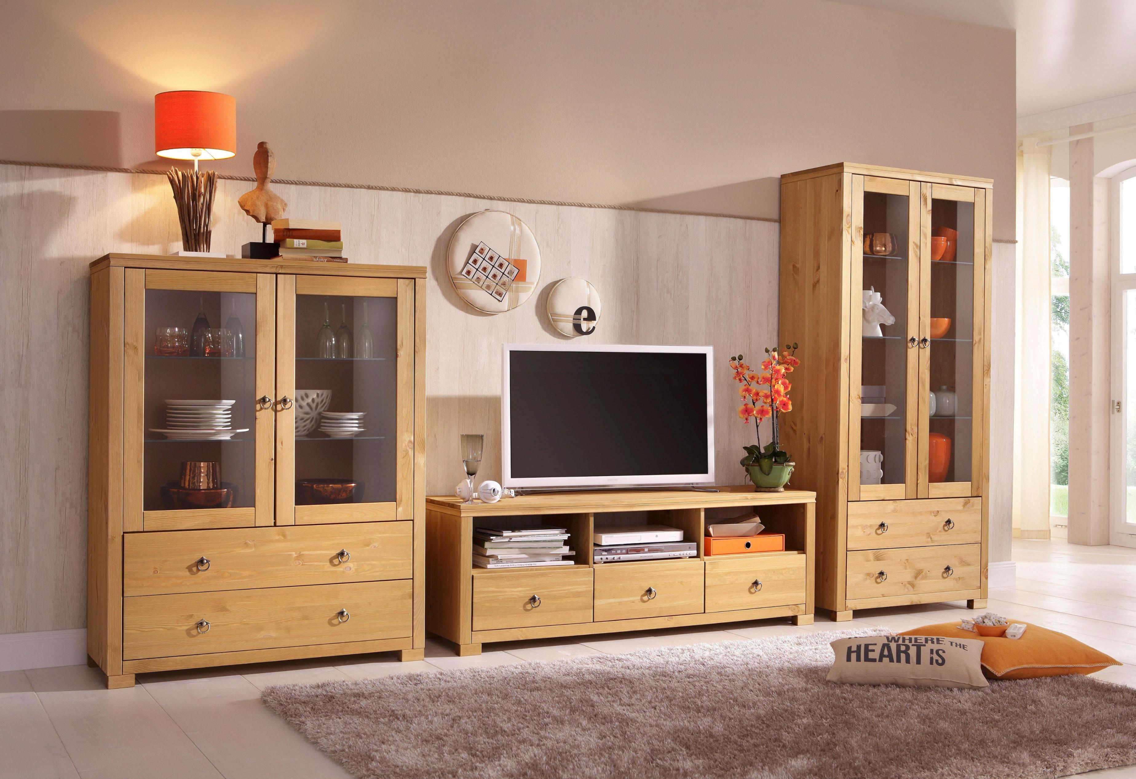 Wohnwand OTTO HOME "Gotland", beige (natur), Kastenmöbel-Sets, Wohnwand, bestehend aus 1 Highboard, 1 TV-Lowboard und 1 Vitrine