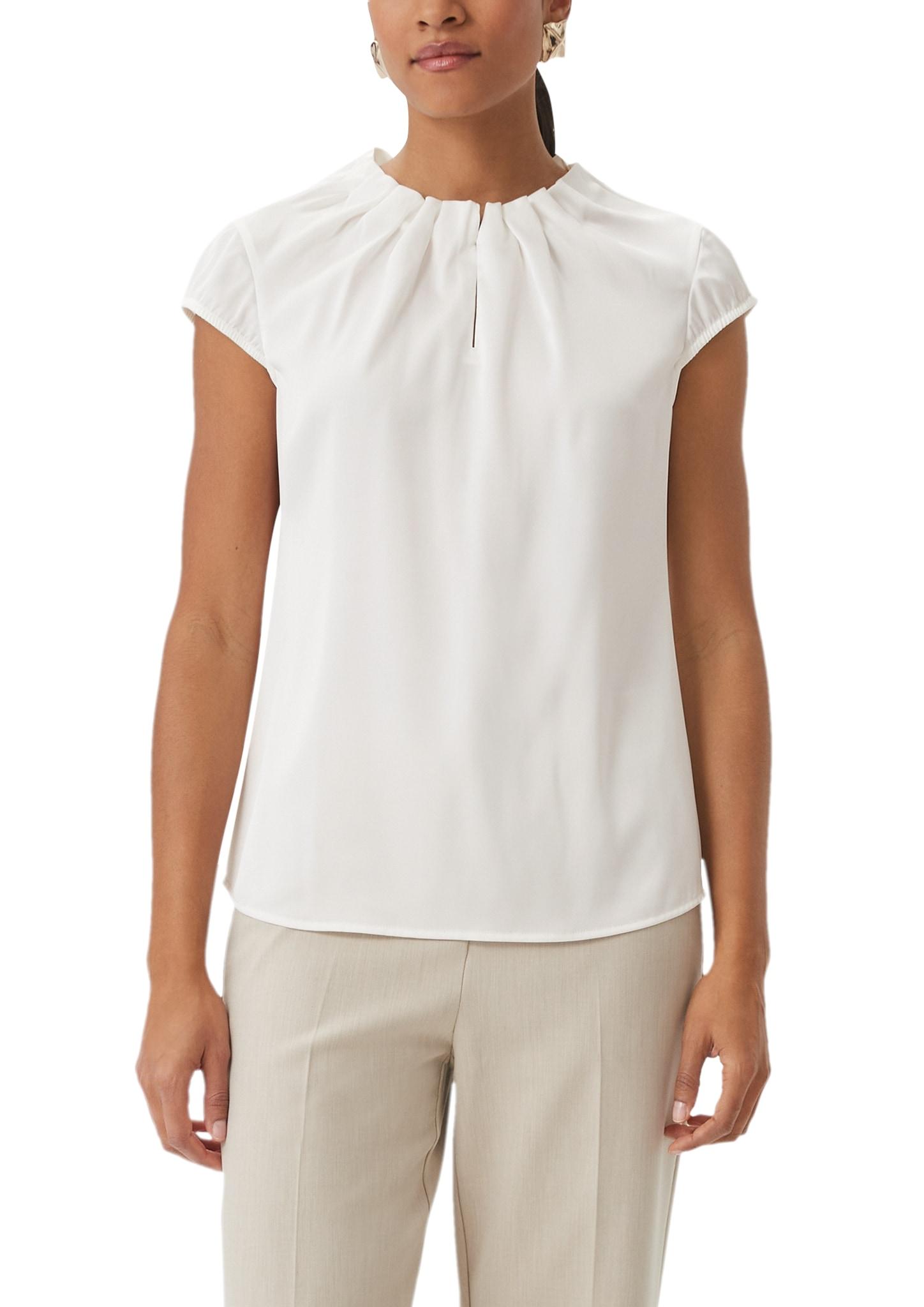 Satinbluse COMMA, Damen, Gr. 36, weiß, Satin, Obermaterial: 95% Polyester, 5% Elasthan, unifarben, regular fit normal, Rundhals, elastischer Bund, Blusen Satinbluse, mit Raffung am Hals, Topseller