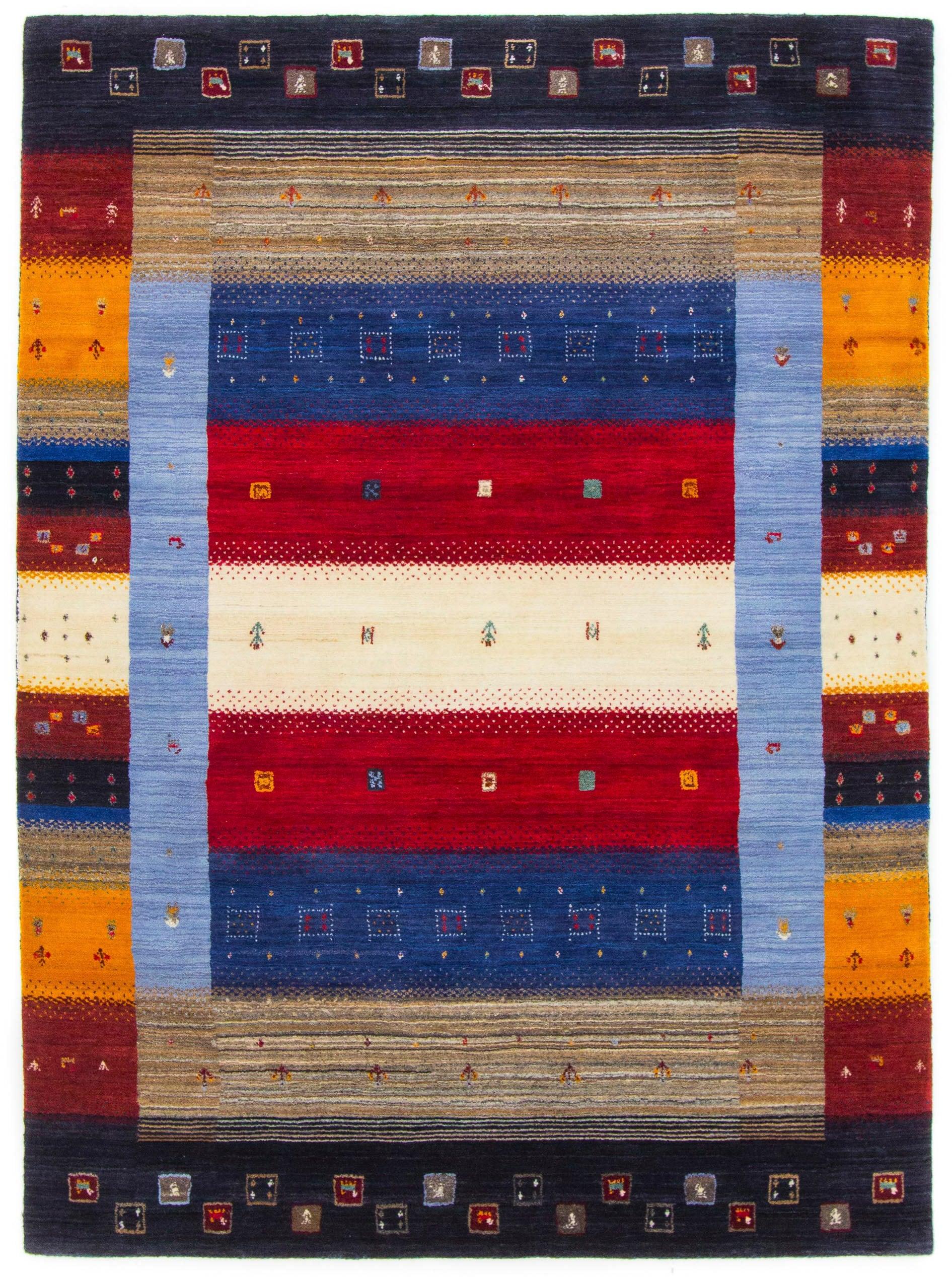 Wollteppich CARPETFINE "Gabbeh Don, auch als Läufer", bunt (multi), B:80cm H:15mm L:150cm, Wolle, Teppiche, Wollteppich, reine Wolle, handgearbeitet, weicher natürlicher Flor, Wohnzimmer