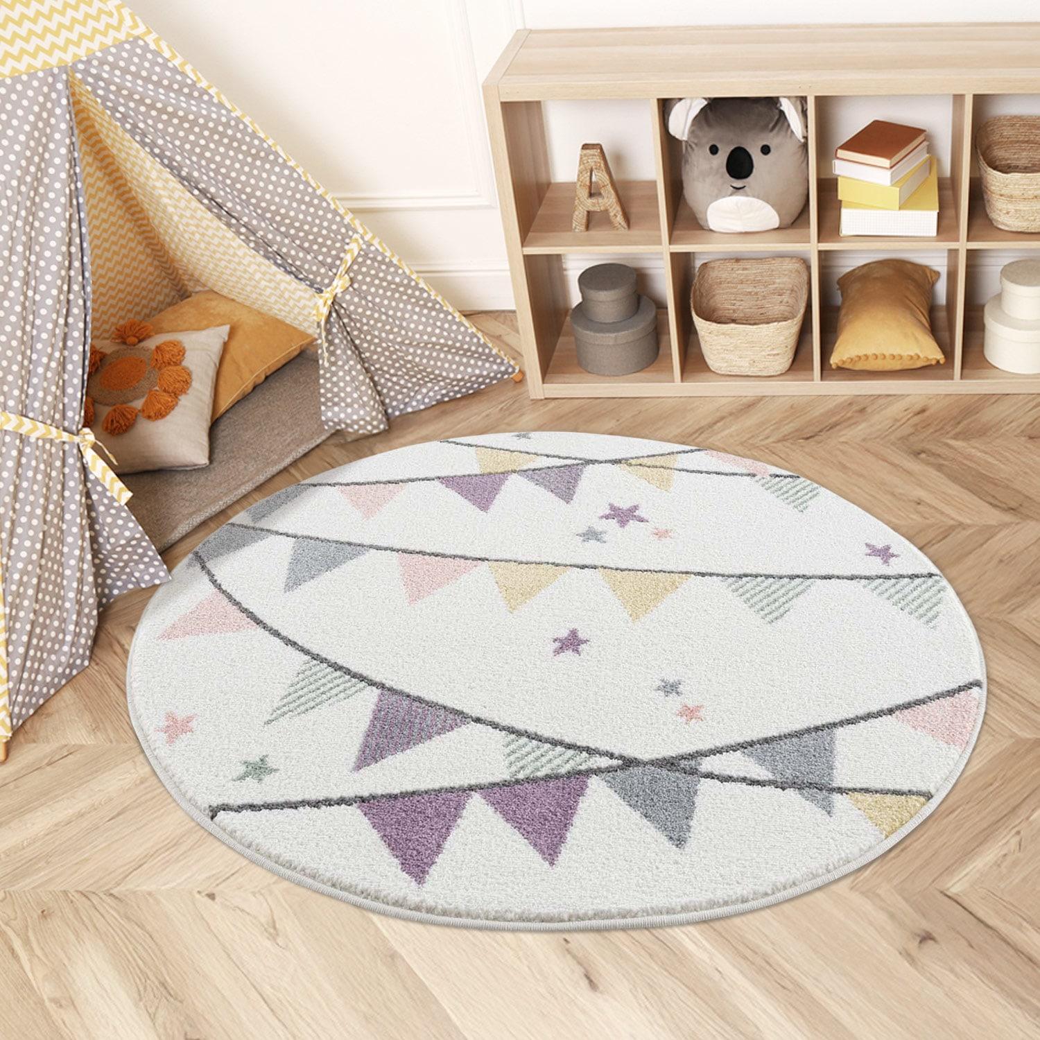 Kinderteppich CARPET CITY "Anime9381", beige (creme), H:11mm Ø:120cm, Polypropylen (PP), Teppiche, Kinderteppich, Spielteppich, Wimpel, Weicher Flor, Pflegeleicht, Kinderzimmer