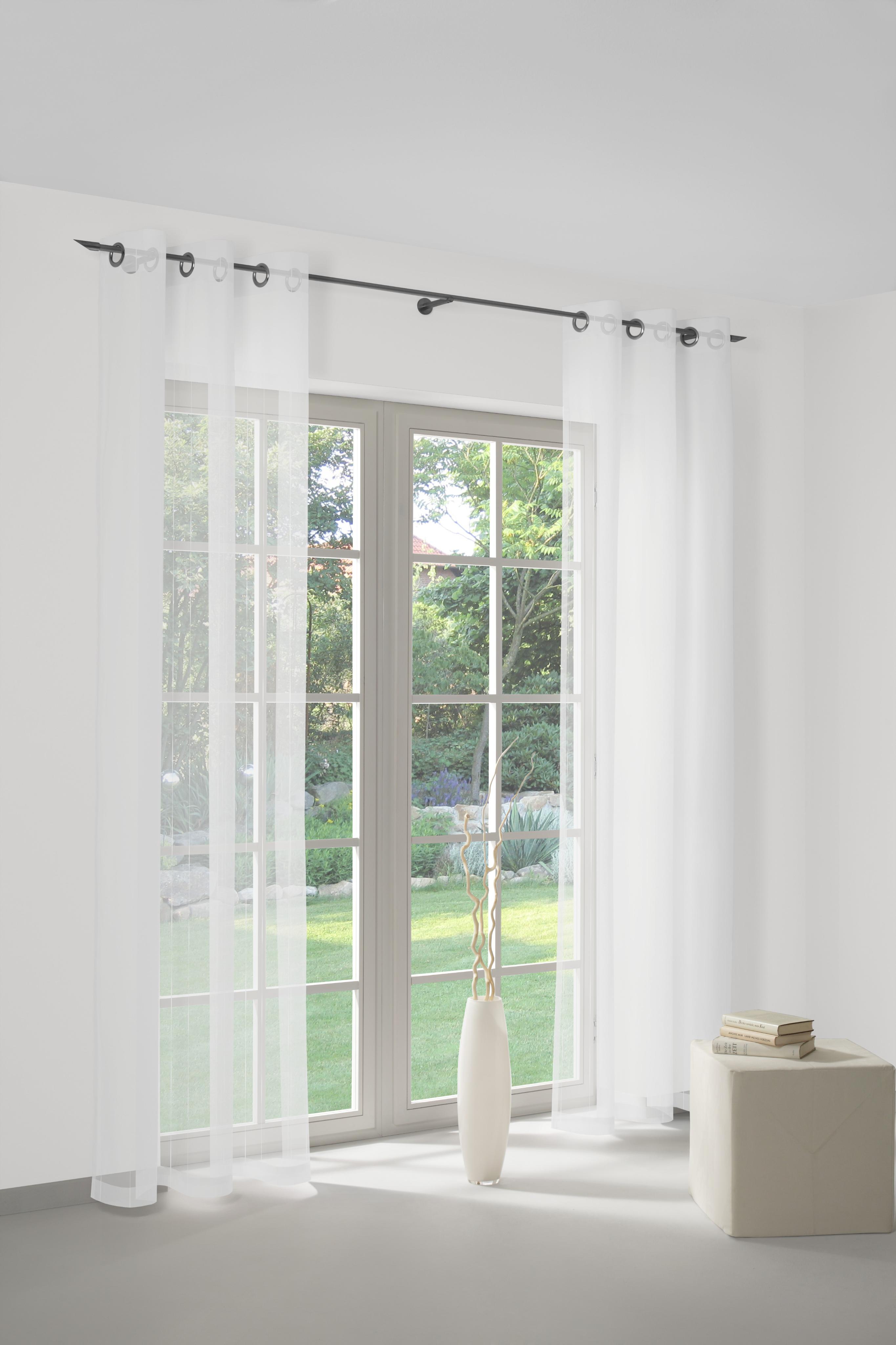 Gardine WIRTH "Manuela", weiß, B:950cm H:160cm, Voile, Polyester, Gardinen, Gardine, Fertig-Store mit Metallösen nach Maß