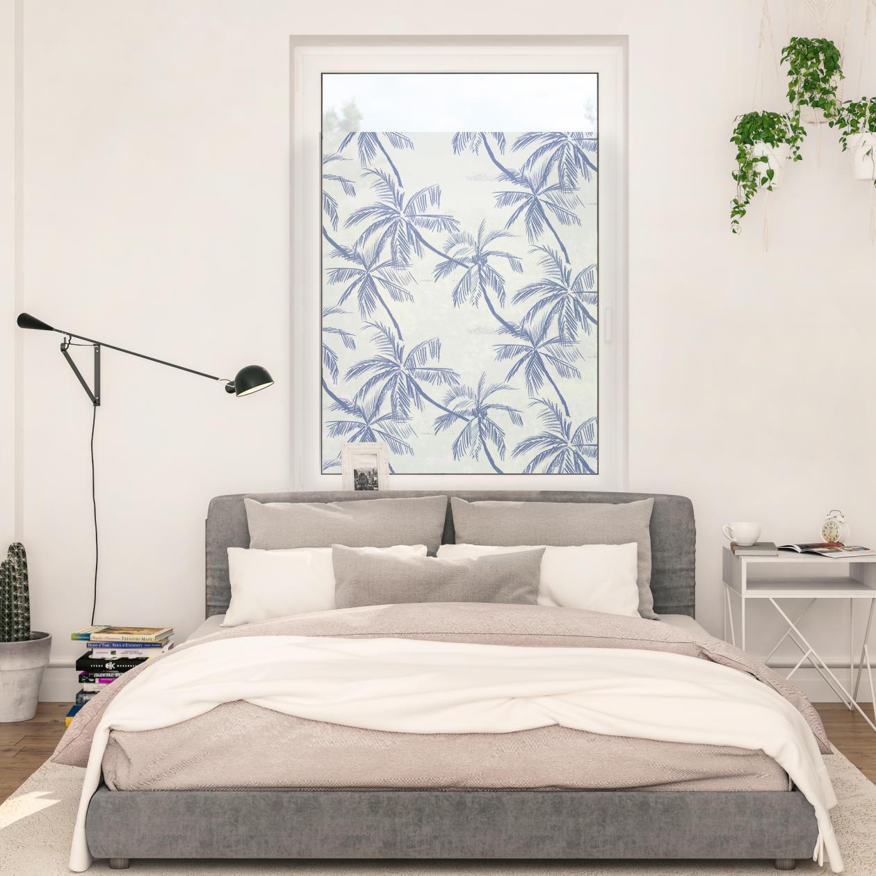 Fensterfolie LICHTBLICK ORIGINAL "Fensterfolie selbstklebend, Sichtschutz, Blueprint Palms - Blau", blau, B:100cm L:100cm, Polyvinylchlorid (PVC), Fensterfolien, Fensterfolie