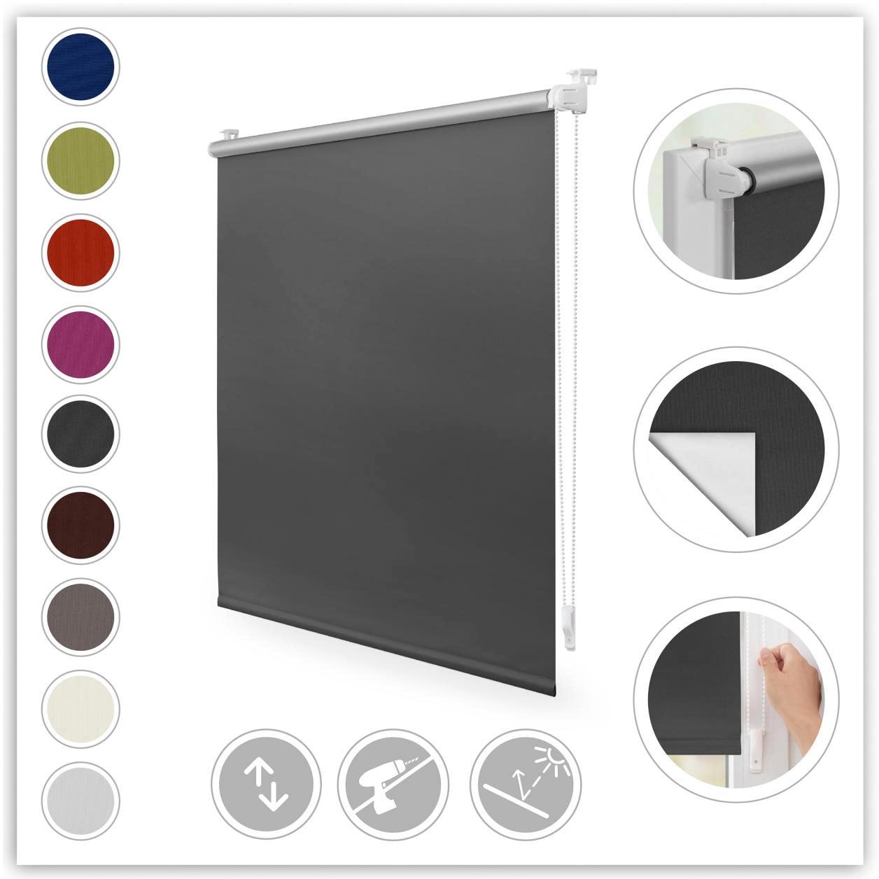 Seitenzugrollo LICHTBLICK ORIGINAL "Klemmfix Hitzeschutz" Gr. 19, grau (anthrazit, weiß), B:95cm H:150cm, Polyester, Rollos, Seitenzugrollo, mit Thermobeschichtung, Topseller