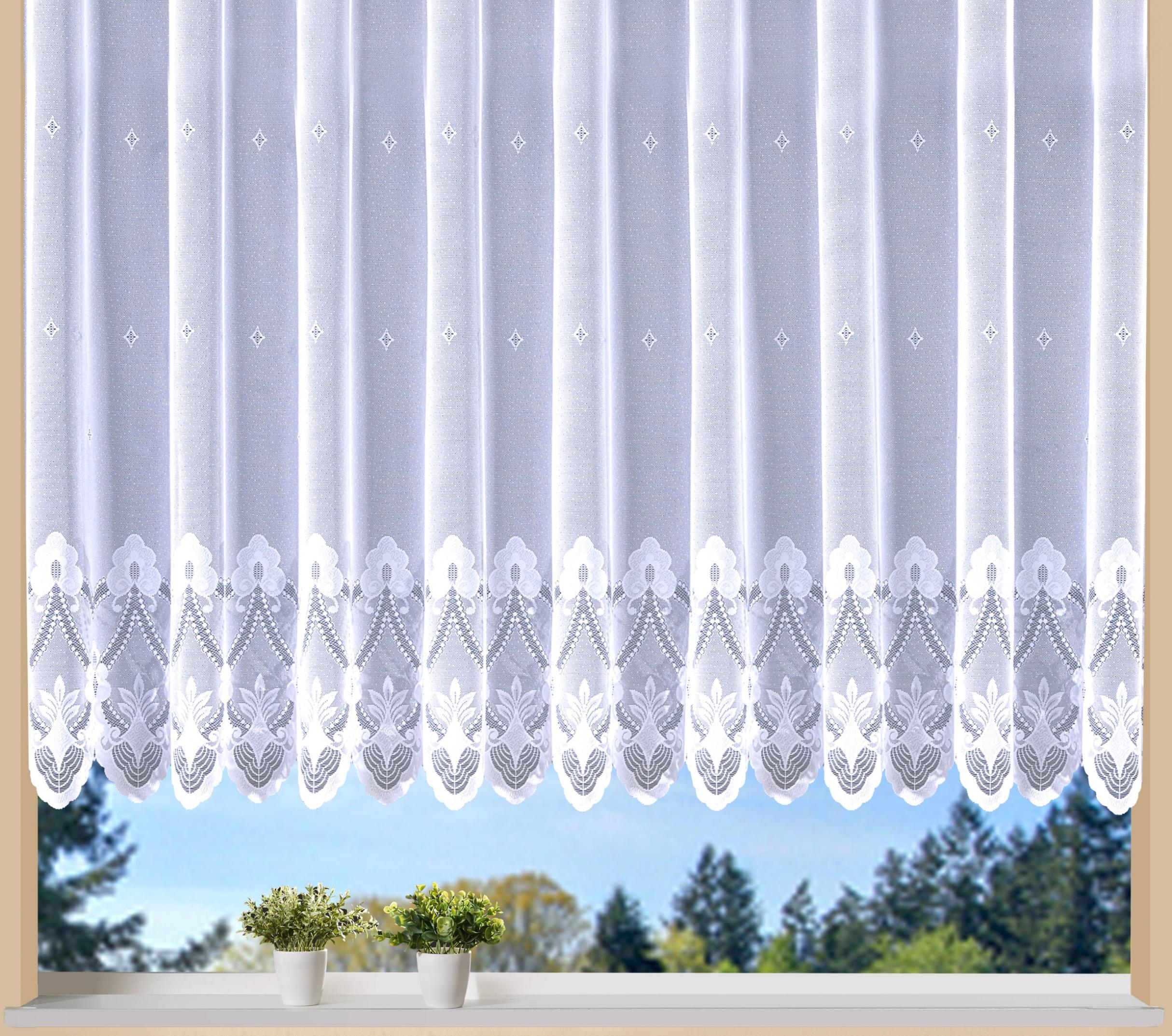 Gardine WECKBRODT "Weimar" Gr. 9, weiß, B:450cm H:160cm, Jacquard, Polyester, Gardinen, Gardine, Jacquard, floral, Halbtransparent, Sockel, Bordüre, gebogt, Store, Topseller