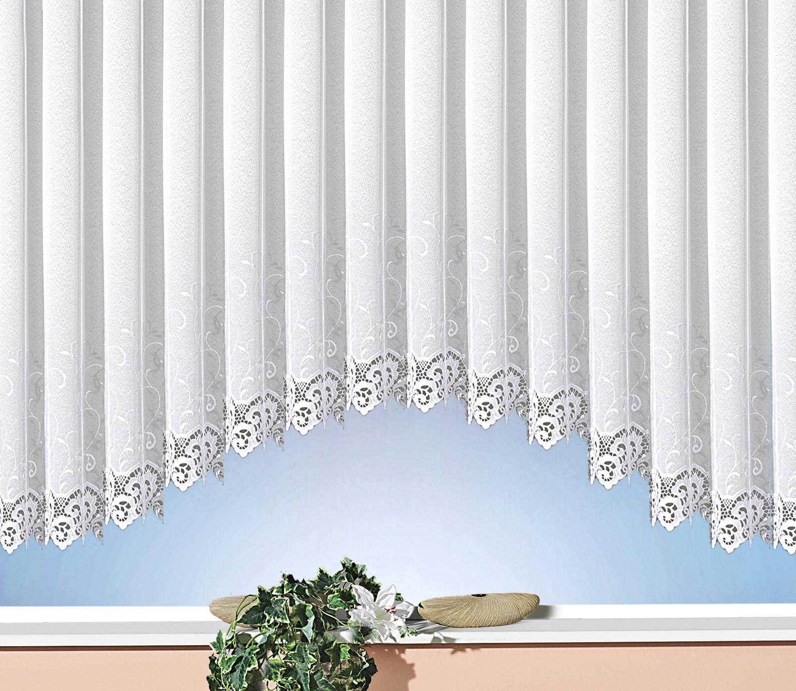 Gardine WECKBRODT "Elina" Gr. 15, weiß, B:750cm H:145cm, Polyester, Gardinen, Gardine, echte Stickerei, Makramee, halbtransparent, C-Bogen, Bordüre, Store