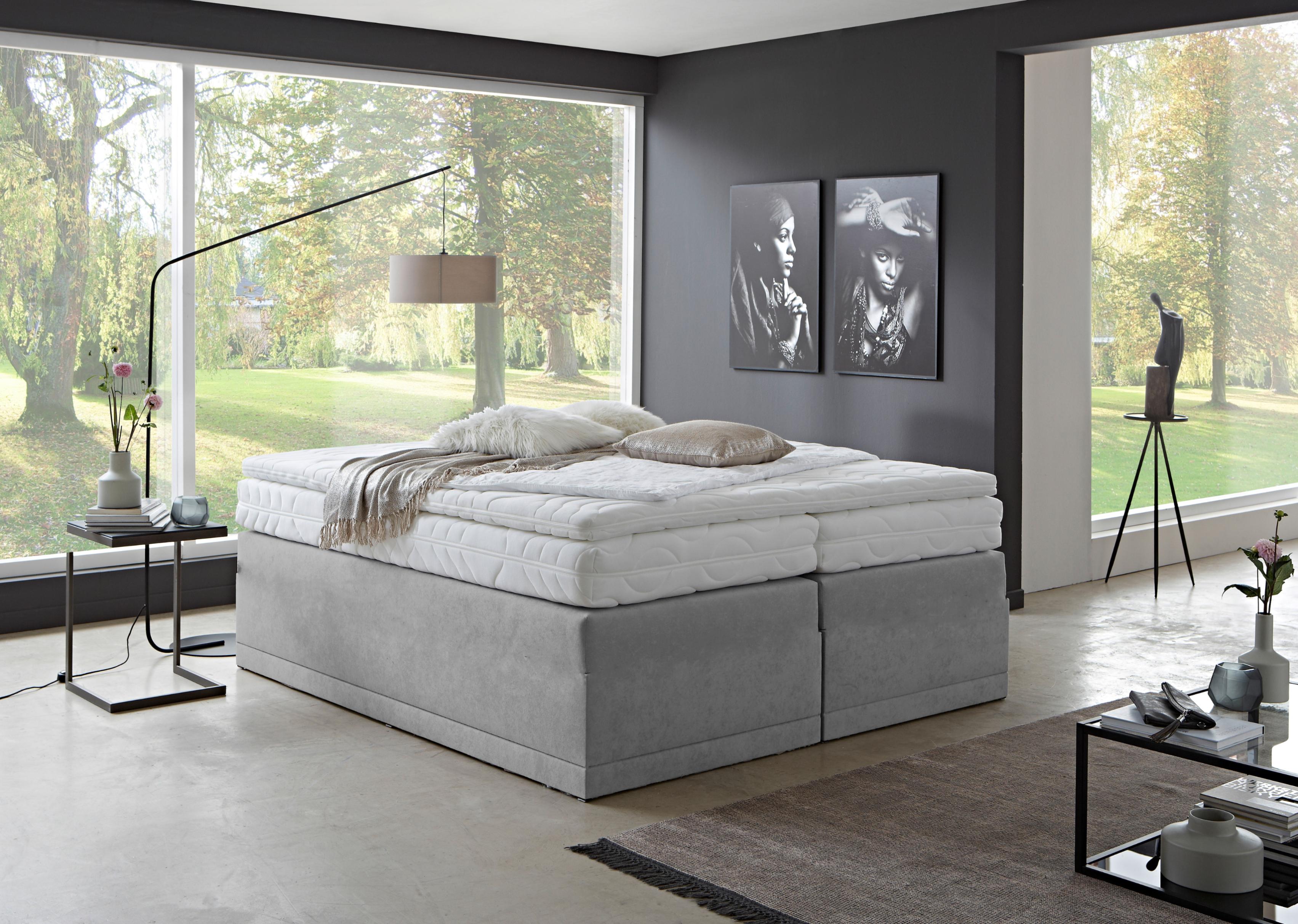 Boxspringbett "Ibiza in den Breiten 160x200, 180x200cm & 200x200cm", grau, B:200cm L:200cm, WESTFALIA SCHLAFKOMFORT, Komplettbetten, Boxspringbett