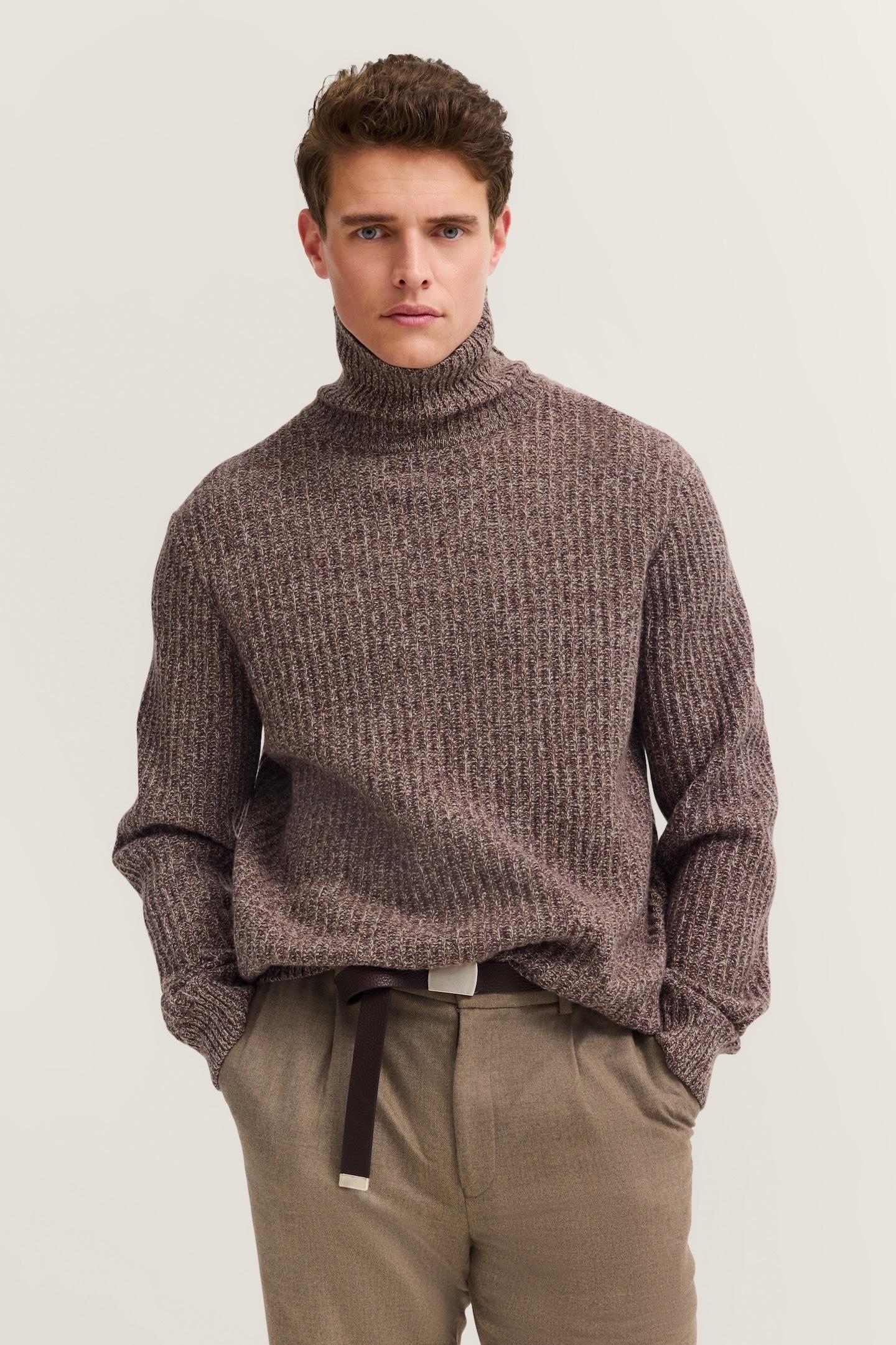 Rollkragenpullover BUGATTI "Regular Fit", Herren, Gr. XL, 20, braun, Rippstrick, 80% Wolle, 20% Polyamid, unifarben, regular fit, ohne Ausschnitt, Rippbündchen, Pullover Rollkragenpullover, Grobstrick aus einem Wollmix