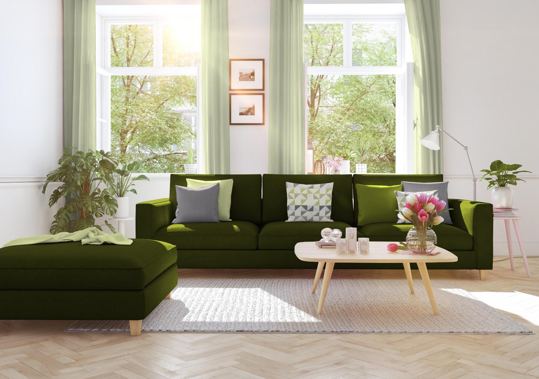 Vorhang WIRTH "Sunday", grün (oliv), B:142cm H:385cm, Jacquard, Baumwolle, Polyester, Gardinen, Vorhang, nach Maß