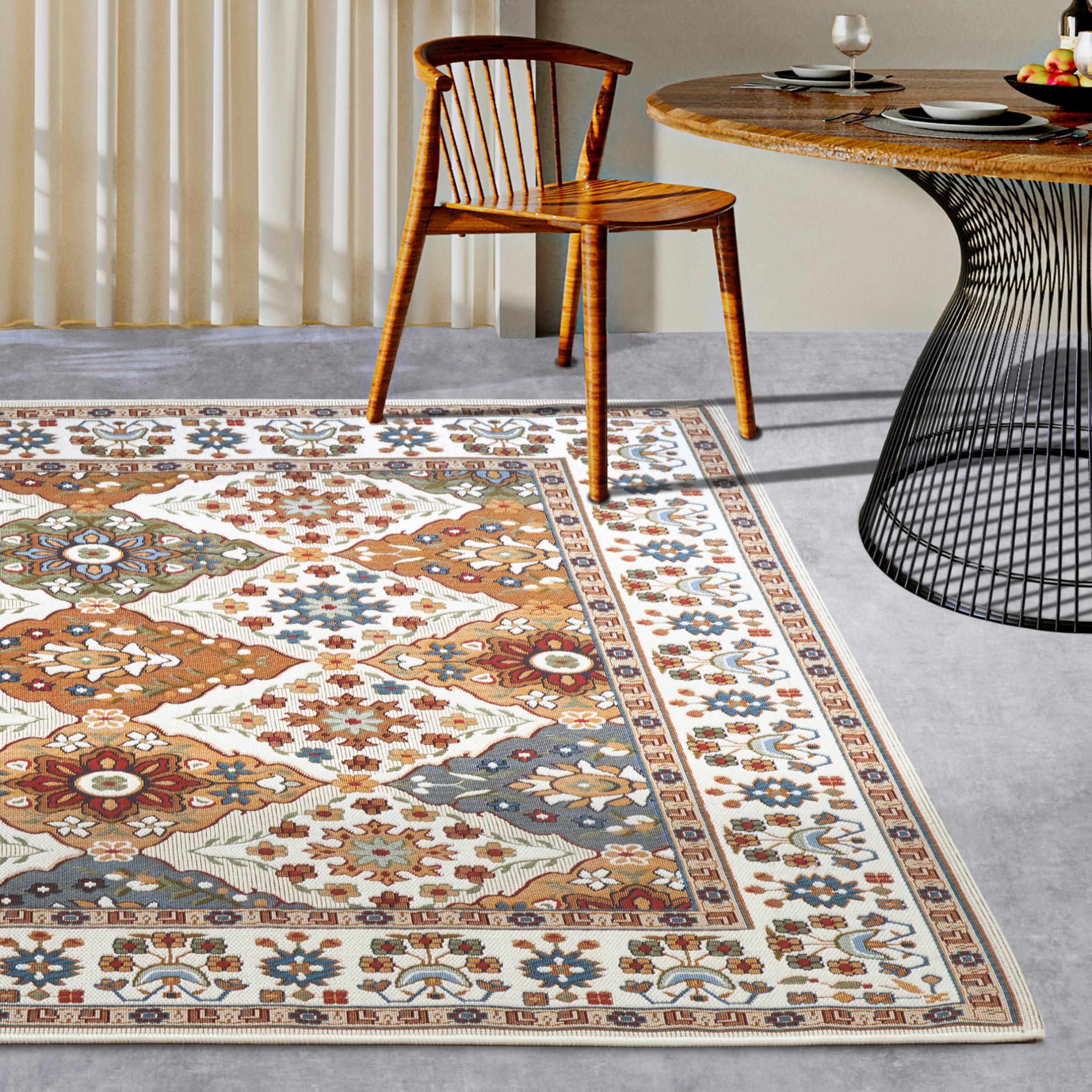 Outdoorteppich VILLEROY & BOCH "Domenique", bunt (creme,bunt), B:120cm H:3mm L:180cm, Polyester, Polypropylen, Teppiche, Outdoorteppich, Outdoor, Flachgewebe, wetterfest, Balkon, Garten, Klassisch, Terrasse