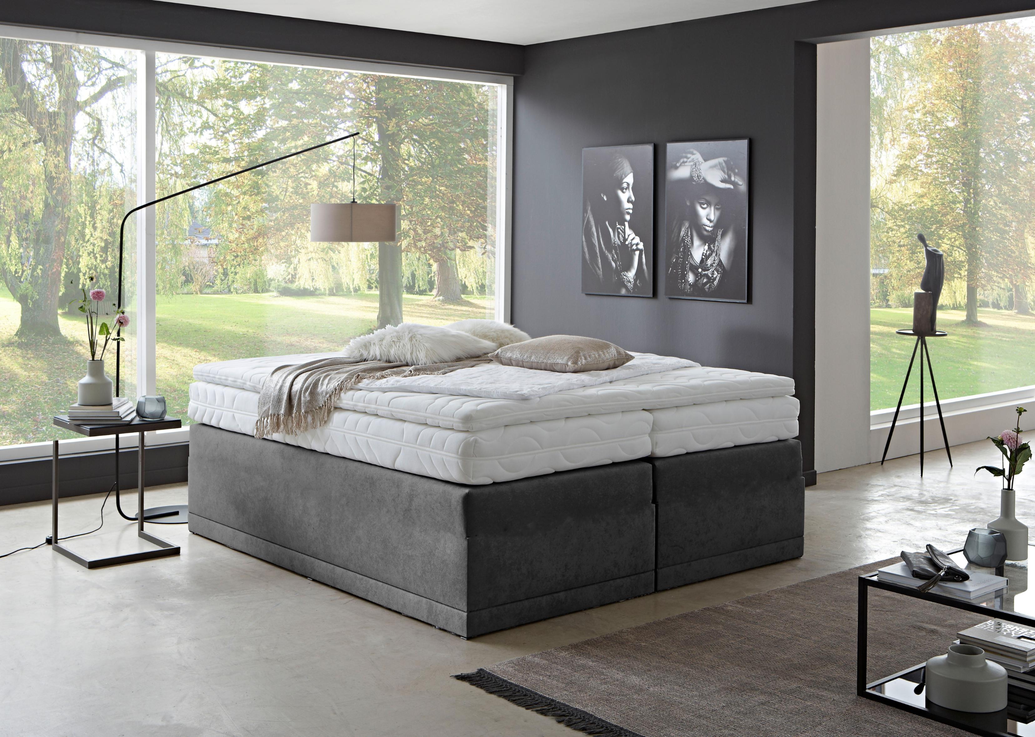 Boxspringbett "Ibiza in den Breiten 160x200, 180x200cm & 200x200cm", grau (anthrazit), B:160cm L:200cm, WESTFALIA SCHLAFKOMFORT, Komplettbetten, Boxspringbett