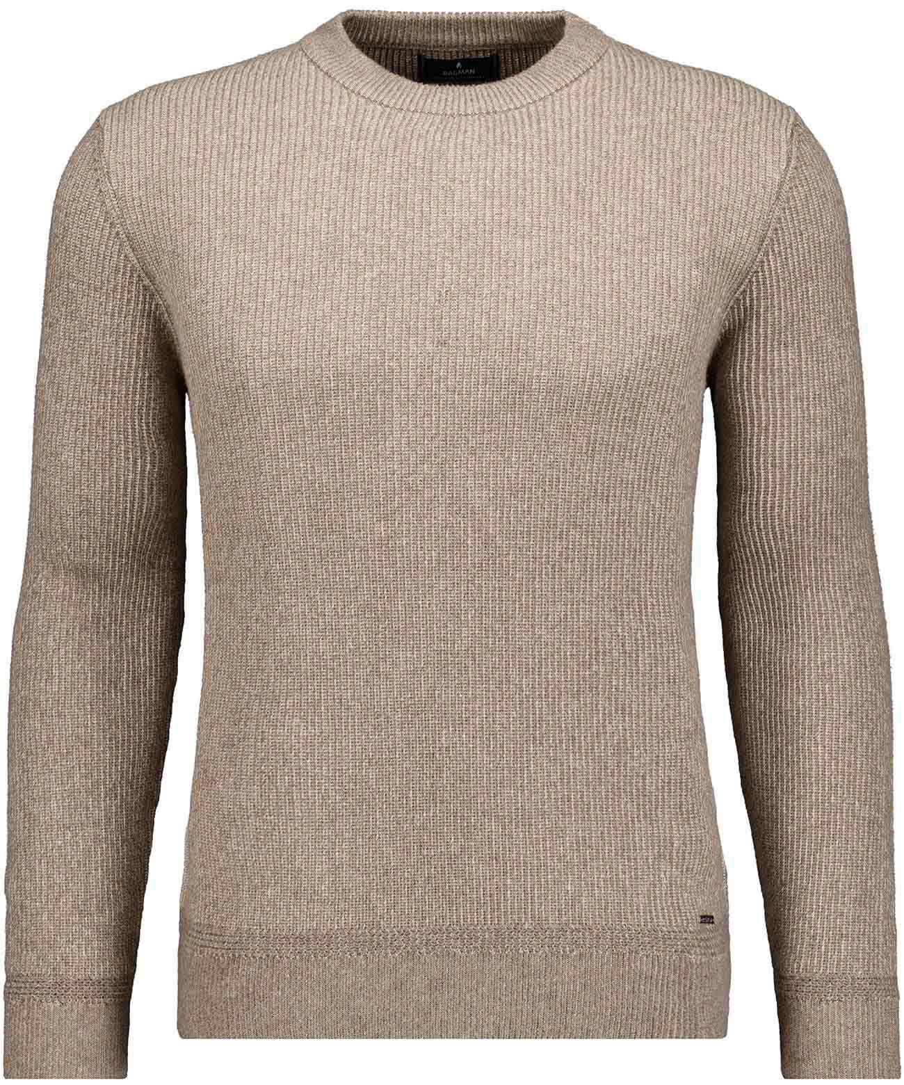 Rundhalspullover RAGMAN, Herren, Gr. 58, braun (camel), Strick, 95% Baumwolle 5% Kaschmir, ohne Ausschnitt, Pullover Rundhalspullover