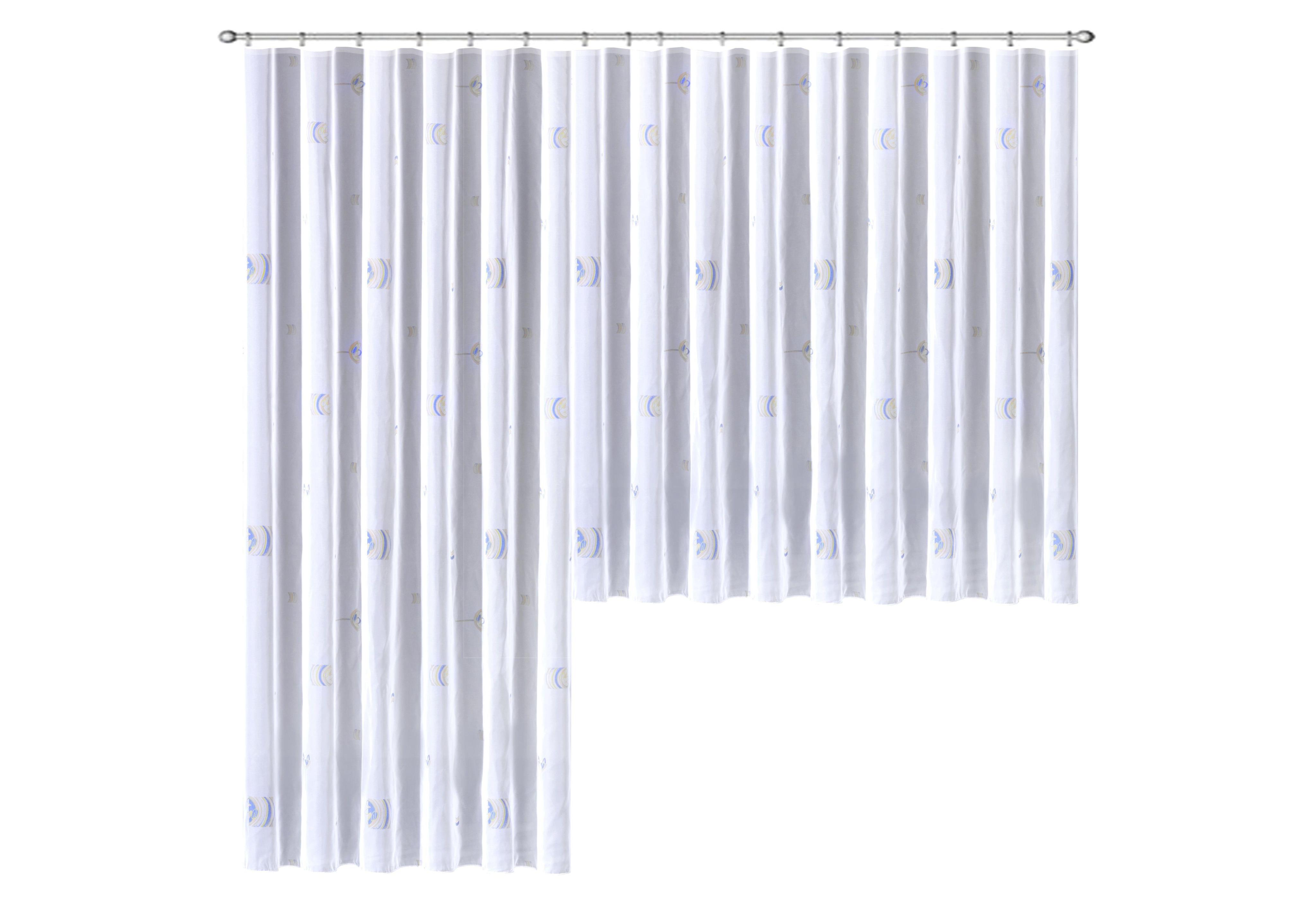 Gardine WECKBRODT "Lasa", blau (blau, naturfarben), B:1.125cm H:160cm, Voile, Polyester, Gardinen, Gardine, Voile, bedruckt, halbtransparent, Beschwerungsband, nach Maß