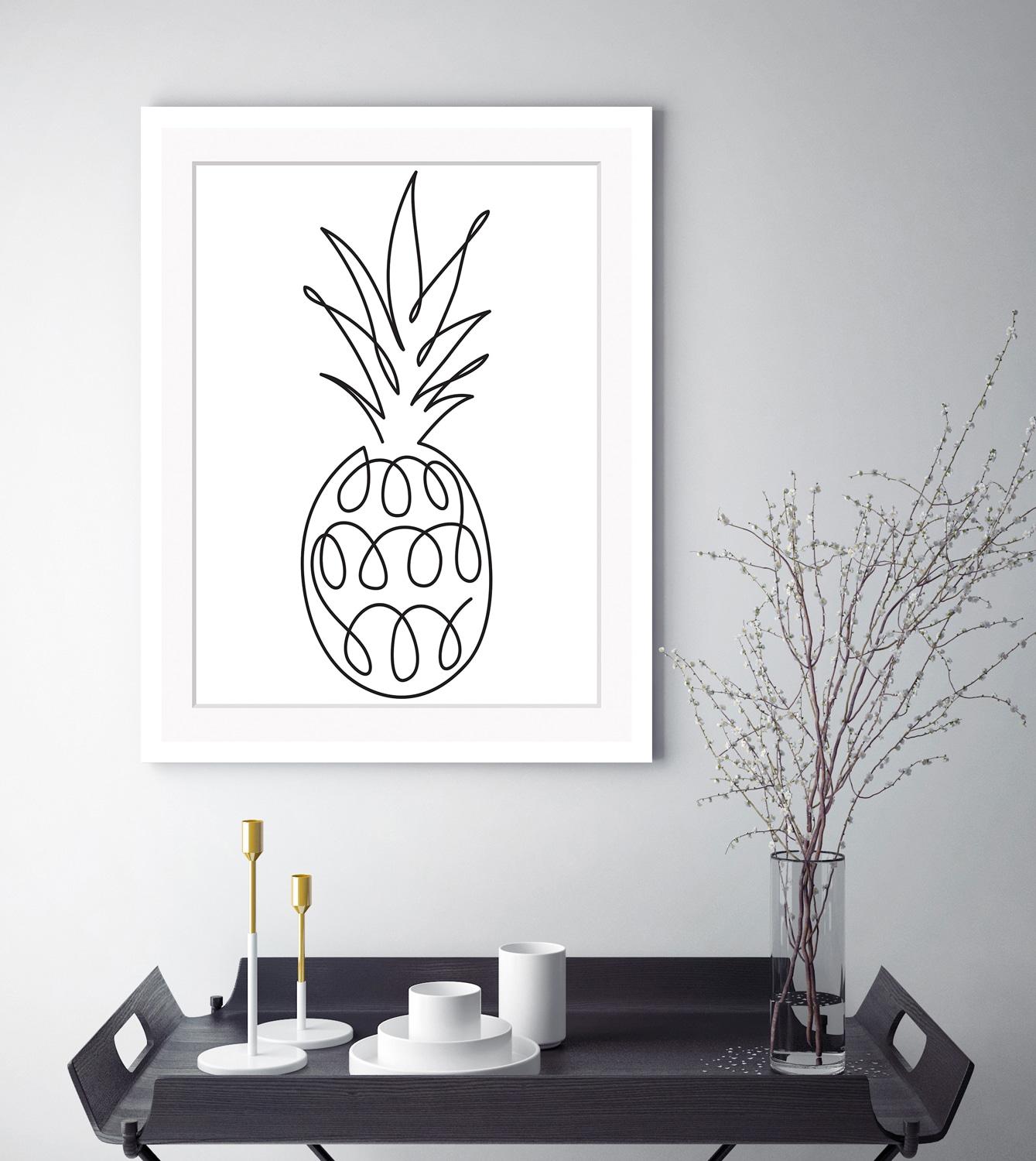 Bild QUEENCE "Juliane", schwarz (farbe rahmen: weiß, farbe bild(er): schwarz, weiß), B:50cm H:60cm, Acrylglas, Holz, Papier, Bilder, Bild, gerahmt, Ananas