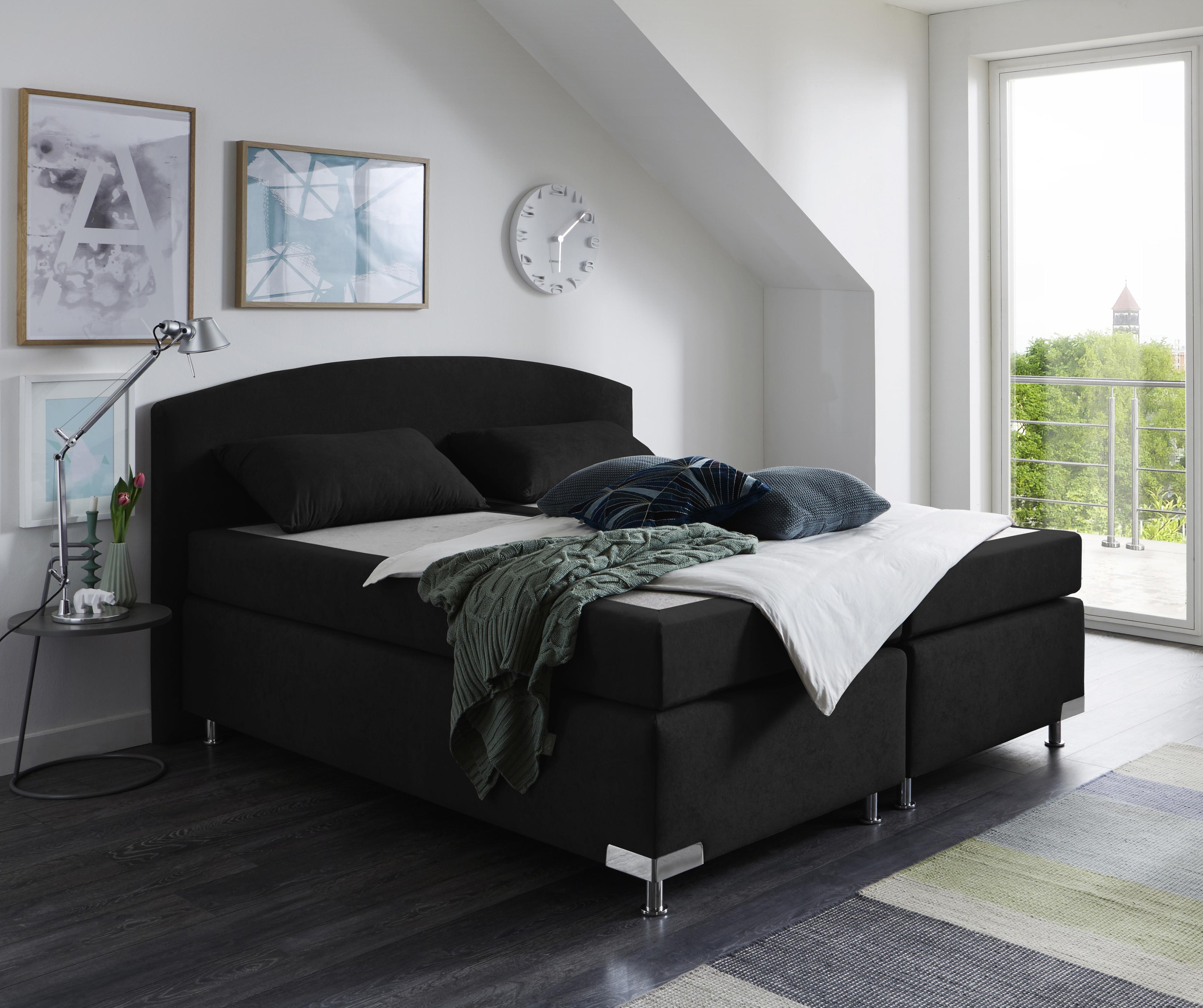 Boxspringbett "Amsterdam in den Breiten 160x200, 180x200cm & 200x200cm", schwarz, B:175cm L:210cm, WESTFALIA SCHLAFKOMFORT, Komplettbetten, Boxspringbett