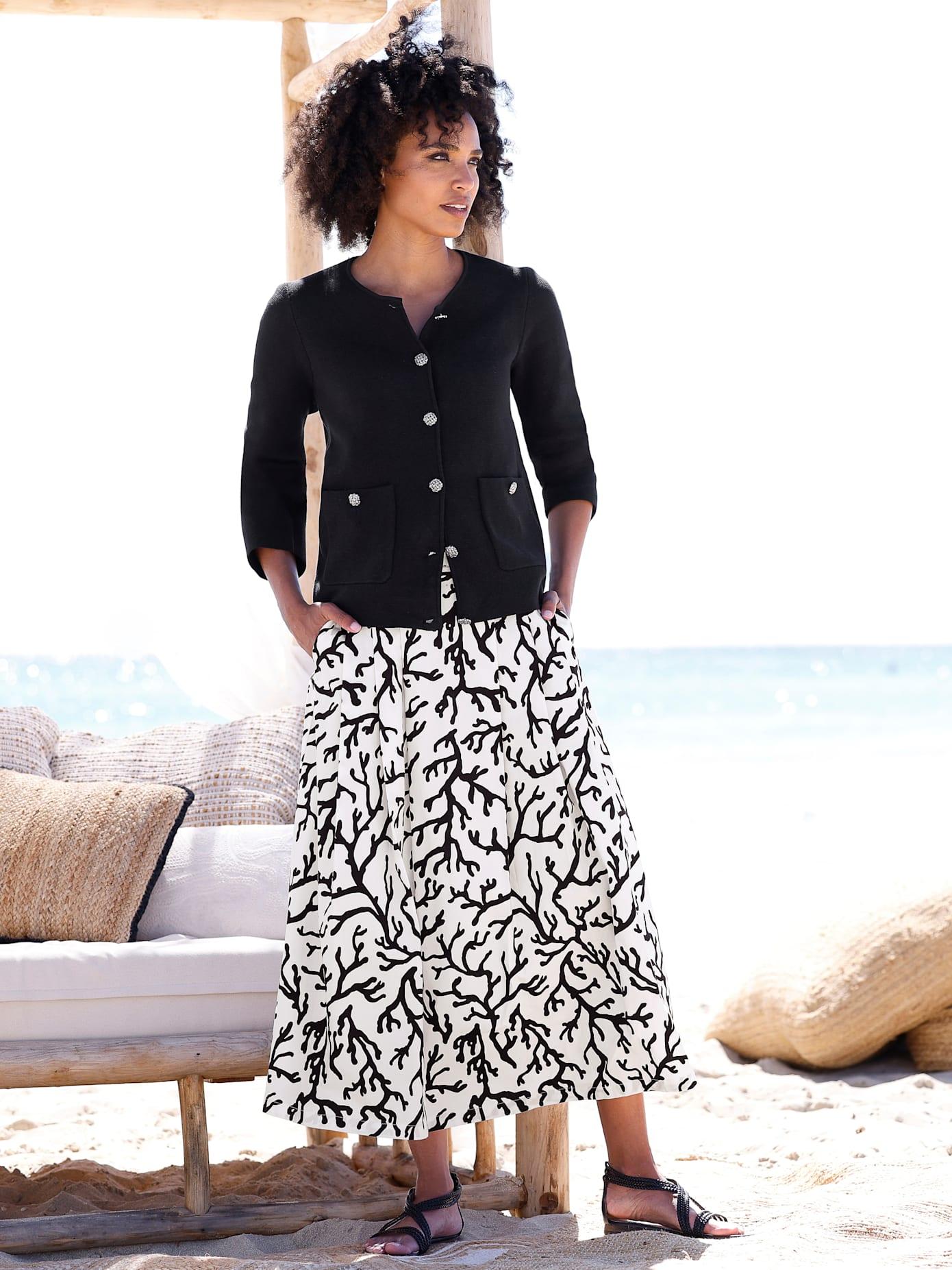 Strickjacke HEINE, Damen, Gr. 46, schwarz, 100% Baumwolle, unifarben, Strickjacken Strickjacke