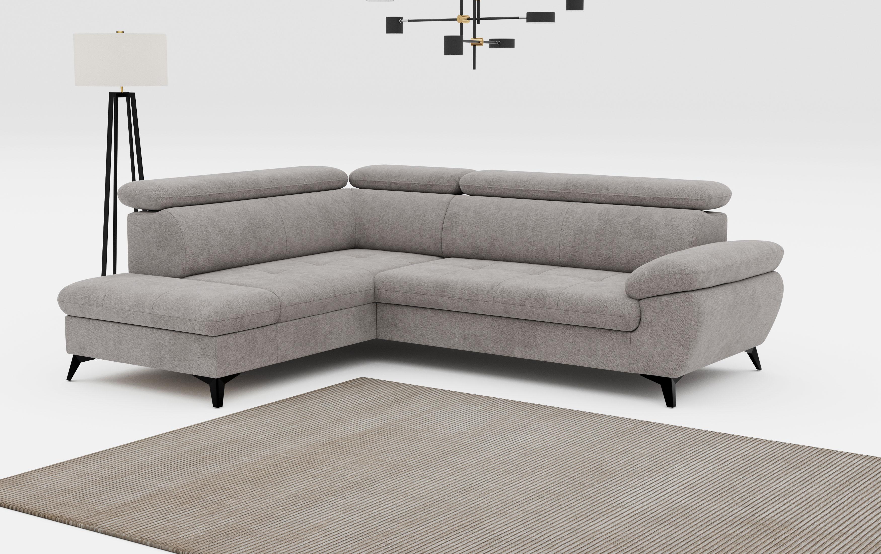 Ecksofa COTTA "Hudson L-Form, B: 256 cm", grau (stone), B:256cm T:207cm, Sofas, Ecksofa, mit Kopfteilverstellung, optional Bettfunktion & Bettkasten