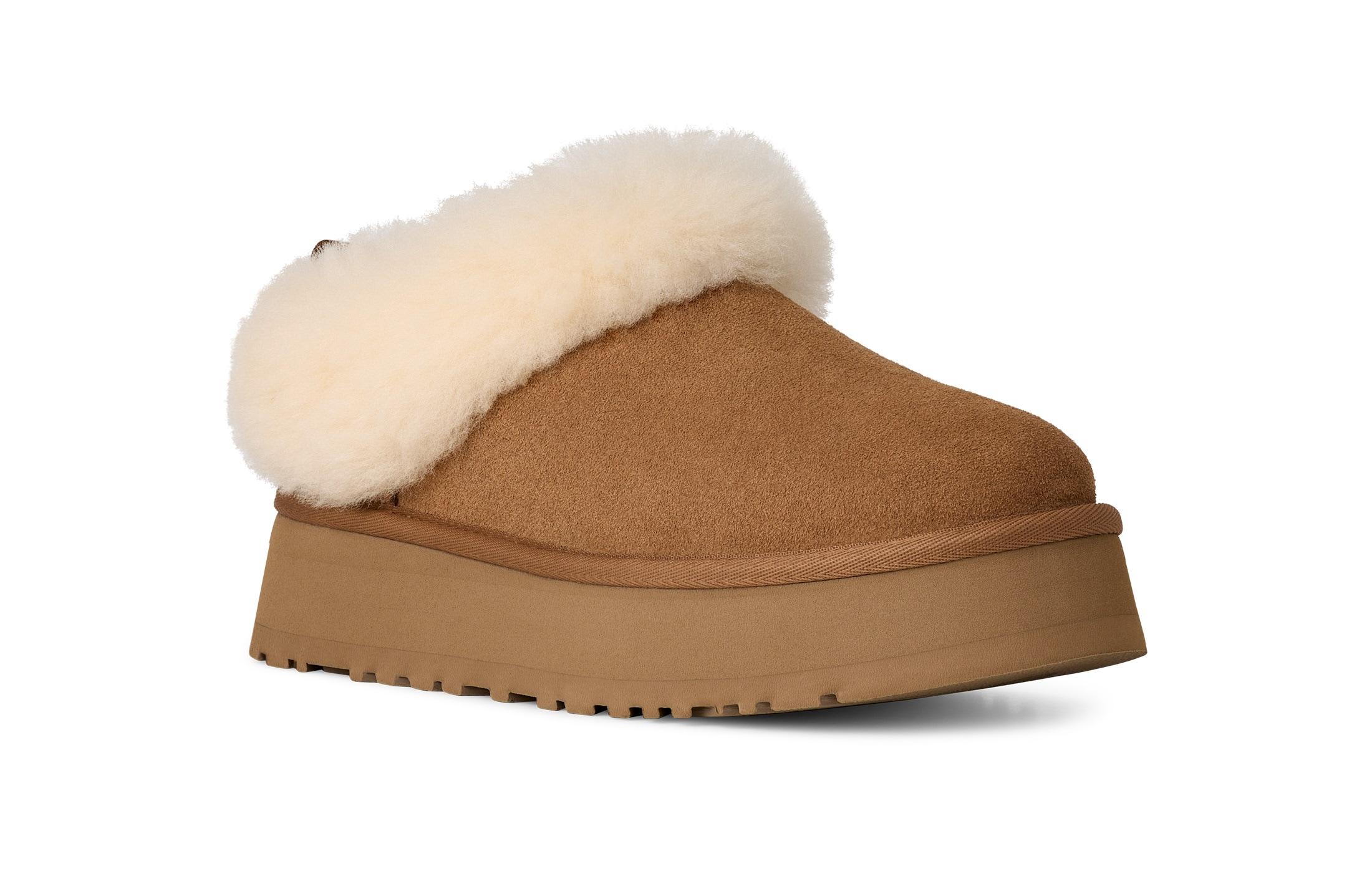 Schlupfboots UGG "TAZZELLE", Damen, Gr. 6 (37), chestnut, hellbeige, Lammfell, Veloursleder, Schuhe Schlupfboots, Ankleboots, Schlupfboots mit Anziehlasche