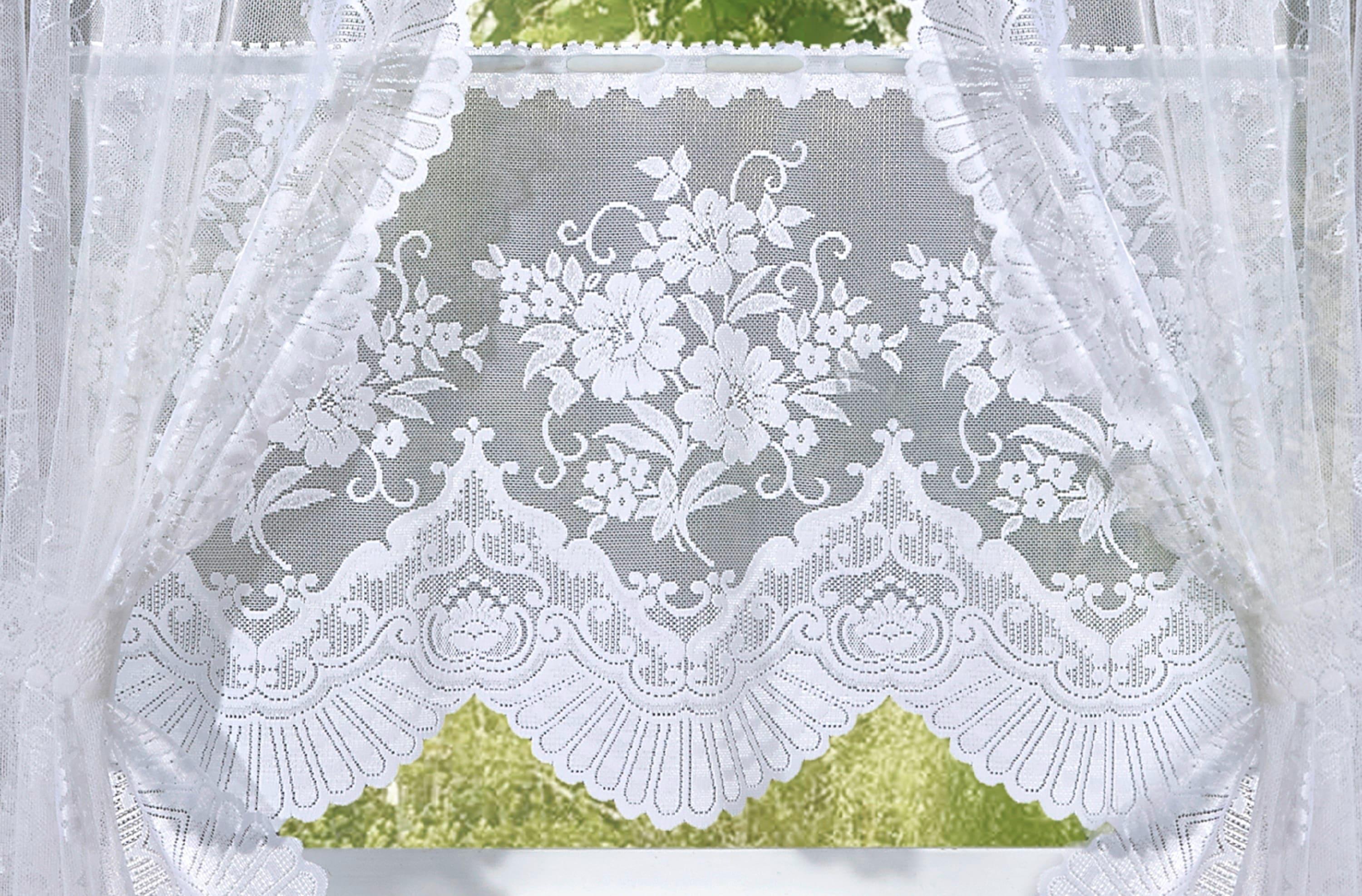 Scheibengardine WECKBRODT "Siena" Gr. 1, weiß, B:145cm H:50cm, Jacquard, Polyester, Gardinen, Scheibengardine, Bistro, Jacquard, floral, halbtransparent, Bordüre, Gardine, Store