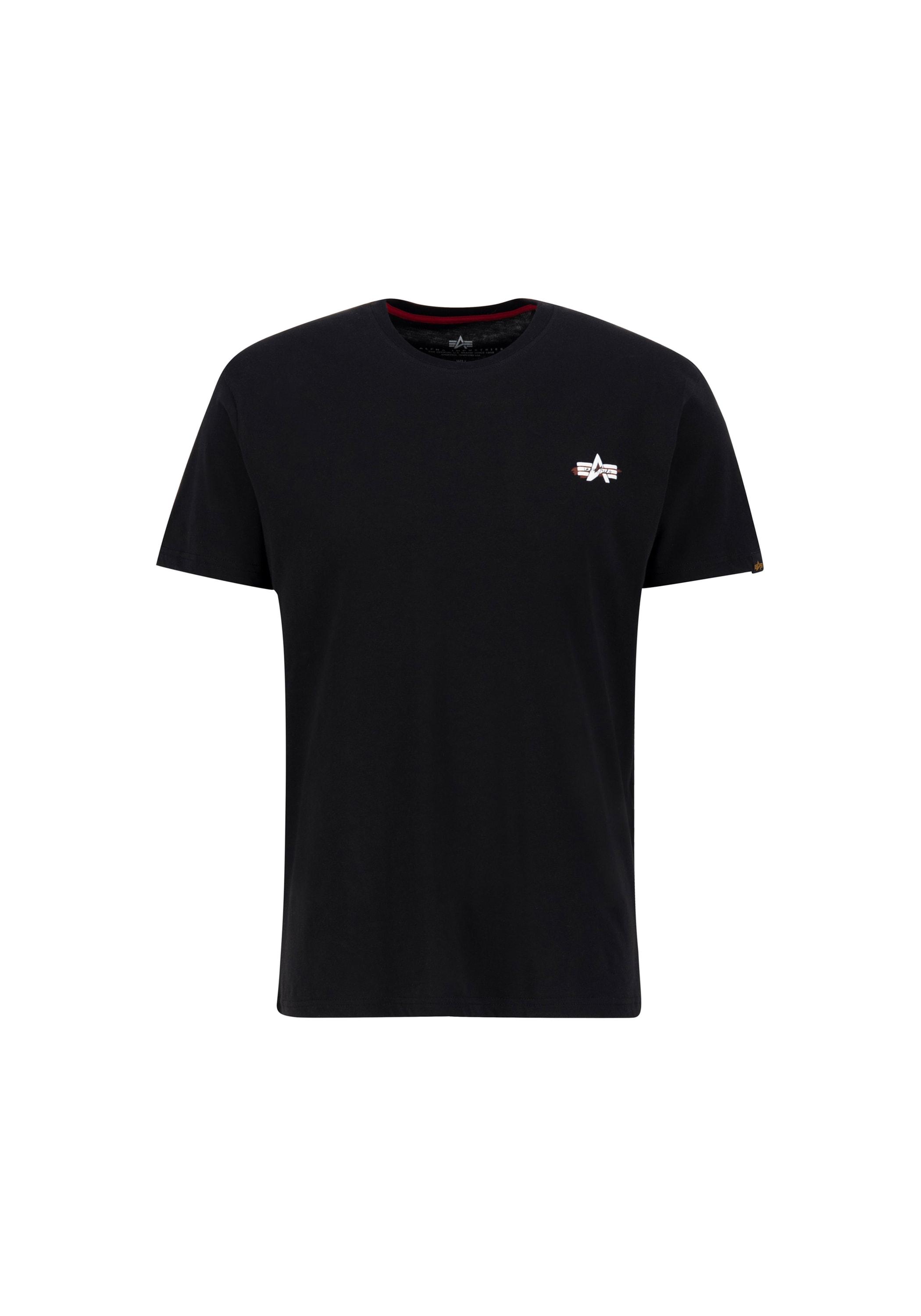 T-Shirt ALPHA INDUSTRIES "Signature Puff Print Backprint T-Shirt", Herren, Gr. L, schwarz, Obermaterial: 100% Baumwolle, Shirts T-Shirt