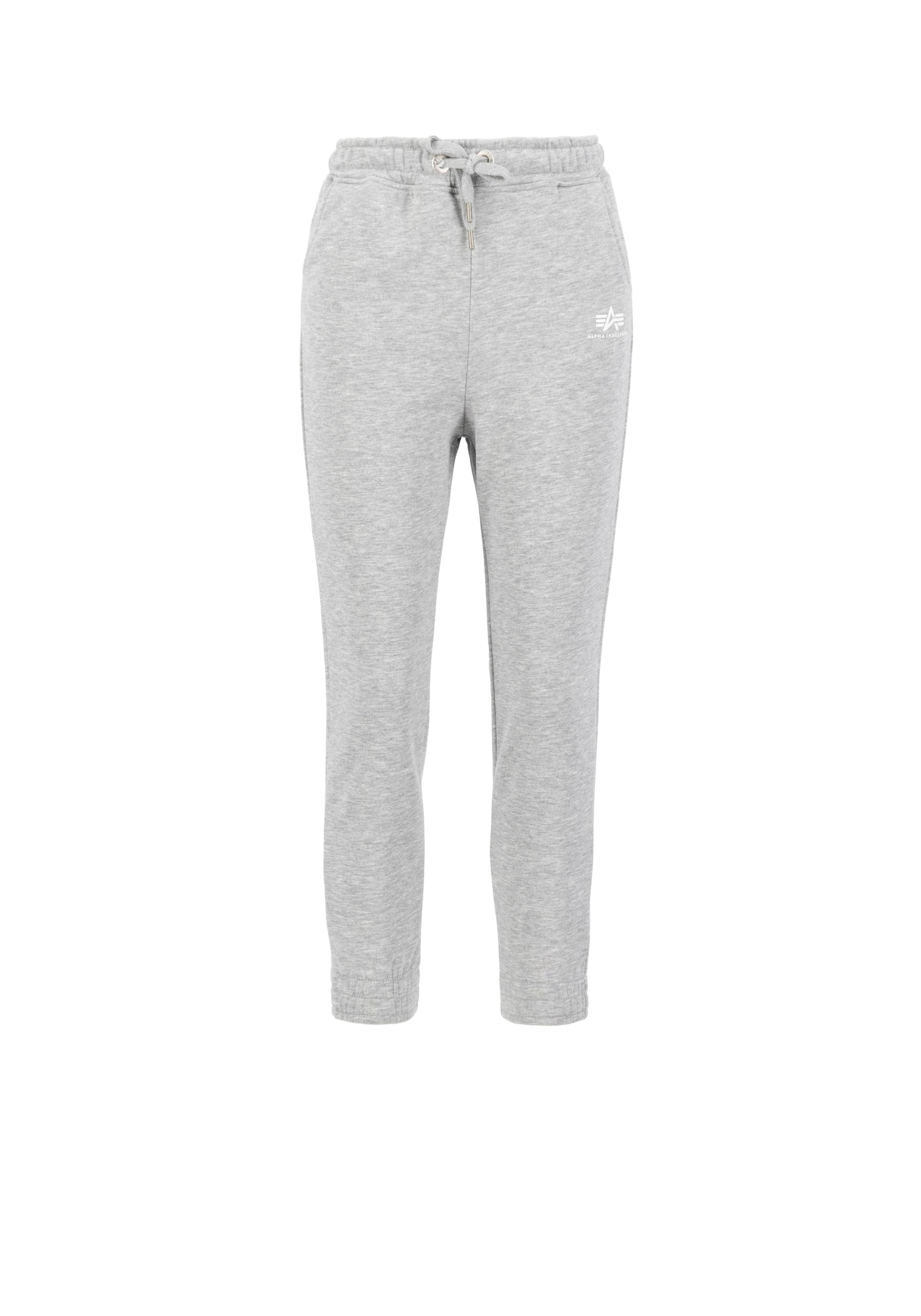 Jogginghose ALPHA INDUSTRIES "Basic Jogger SL W", Damen, Gr. L, Normalgrößen, grau (grauheather, weiß), Obermaterial: 80% Baumwolle, 20% Polyester, Hosen Jogginghose
