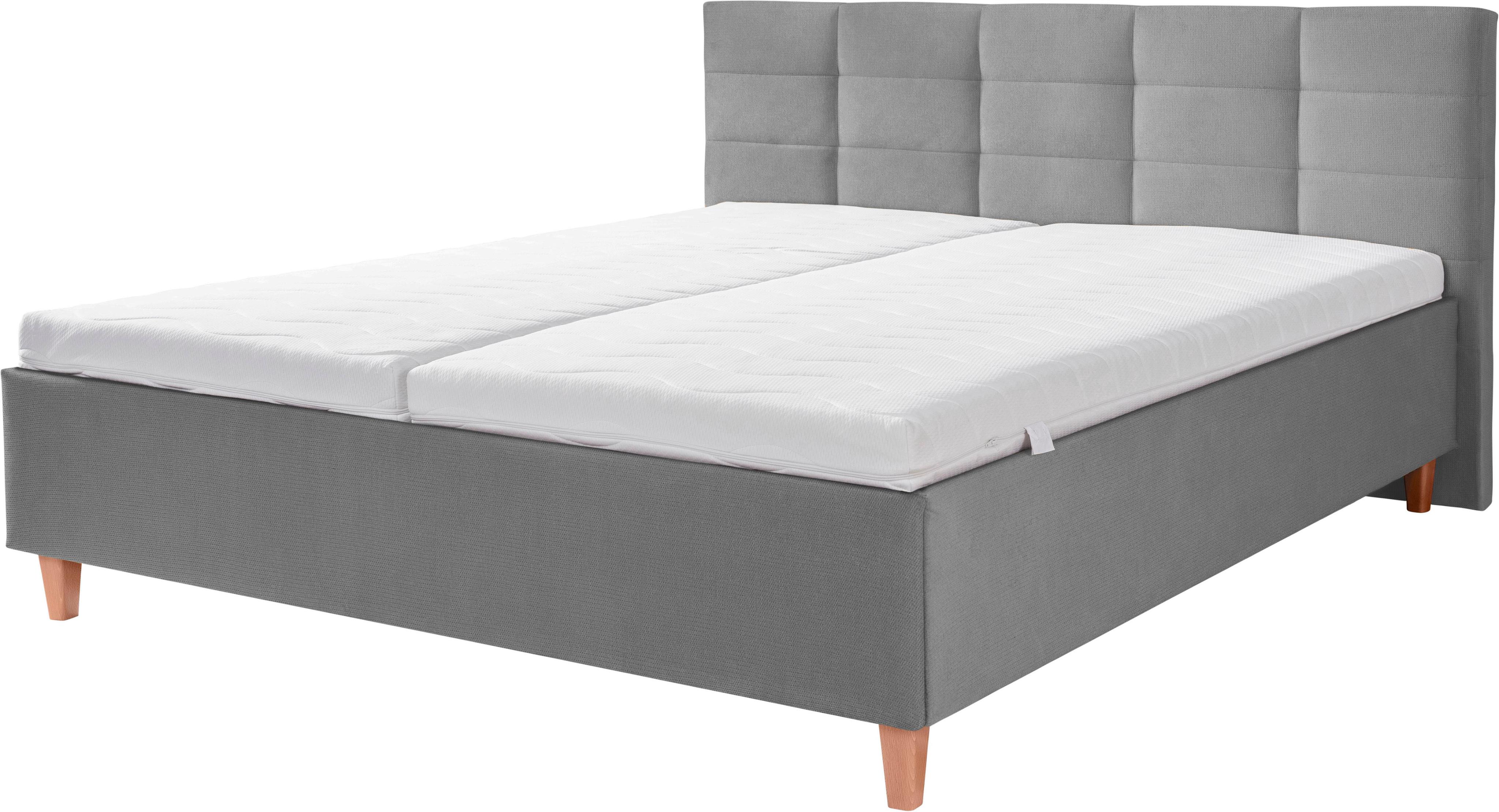 Polsterbett ALINA "Ricardo", grau (anthrazit xbo 9), B:196cm H:102cm L:213cm, Struktur fein XBO (100% Polyester), Betten, Polsterbett, Füße in Buche natur