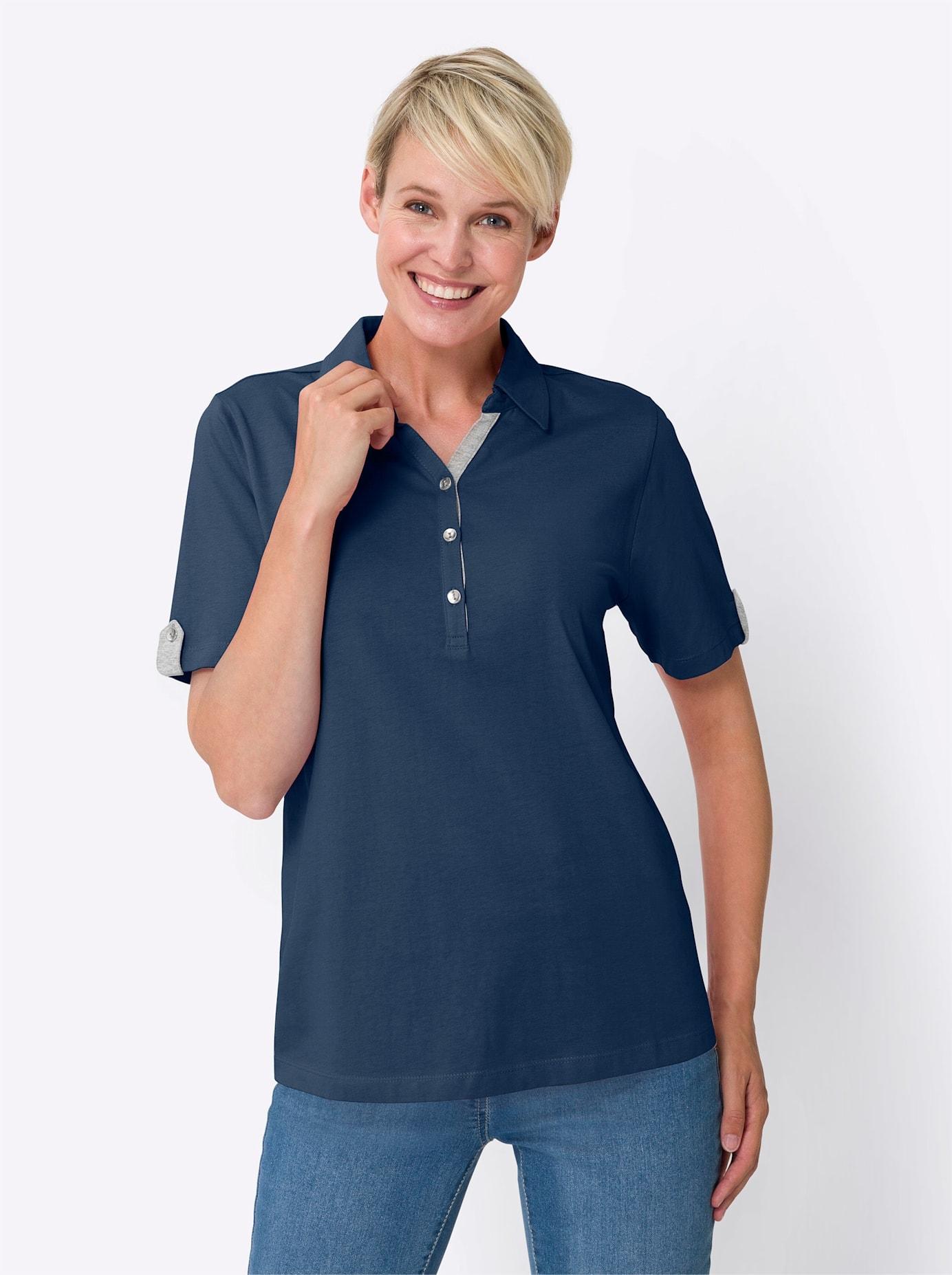 Poloshirt CLASSIC BASICS "Poloshirt", Damen, Gr. 42, blau (dunkelblau), 100% Baumwolle, unifarben, Shirts Poloshirt
