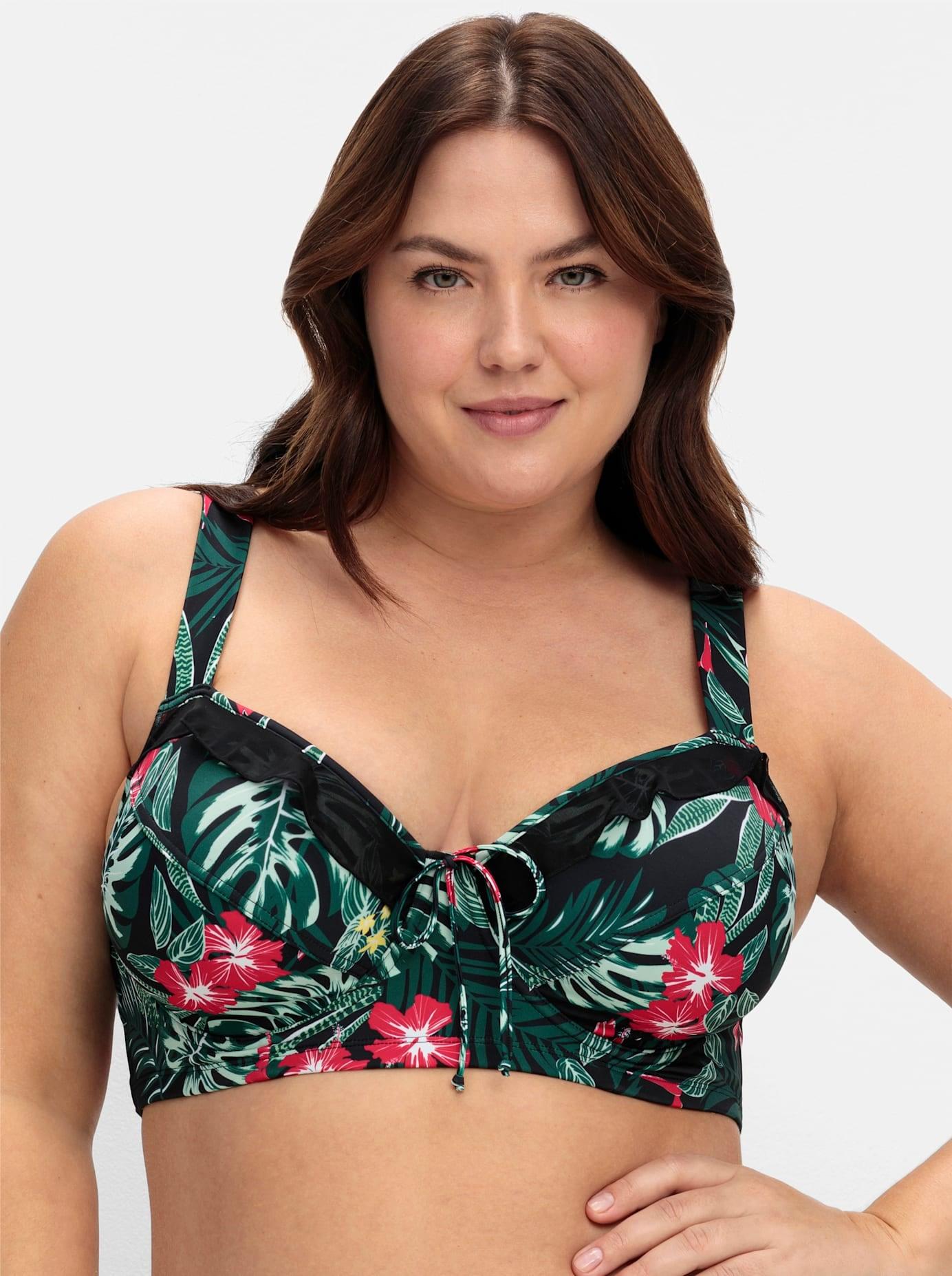 Bustier-Bikini-Top SHEEGO, Damen, Gr. 42, Cup B, schwarz (schwarz bedruckt), Elasthan, Polyamid, Bikini-Oberteile Bustier-Bikini-Top