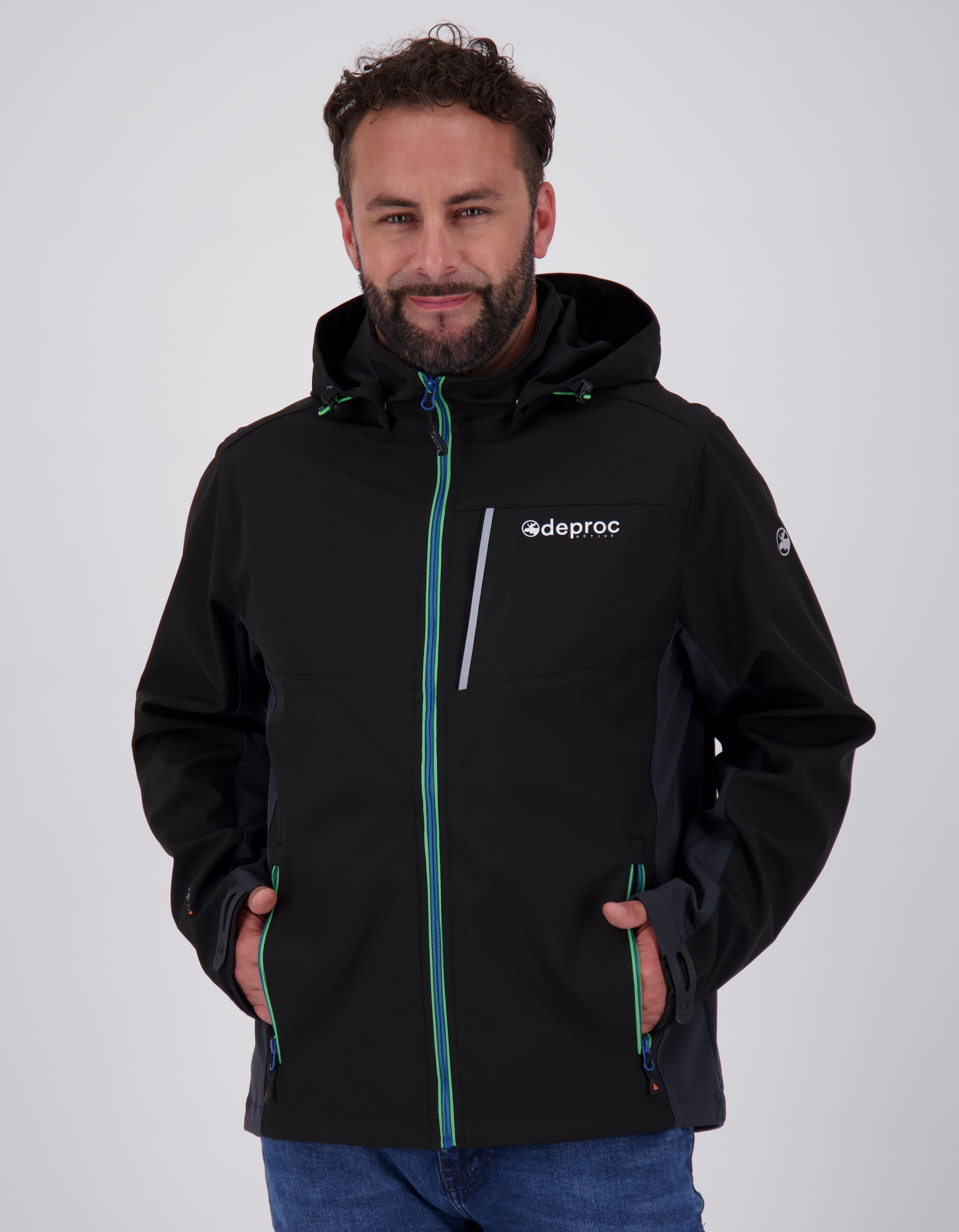 Softshelljacke DEPROC ACTIVE "NUNAVUT MEN II", Herren, Gr. XL (54), schwarz, 96% Polyester; 4% Elastan, mit verstellbarem Klettverschluss, Jacken Softshelljacke, auch in Großen Größen erhältlich