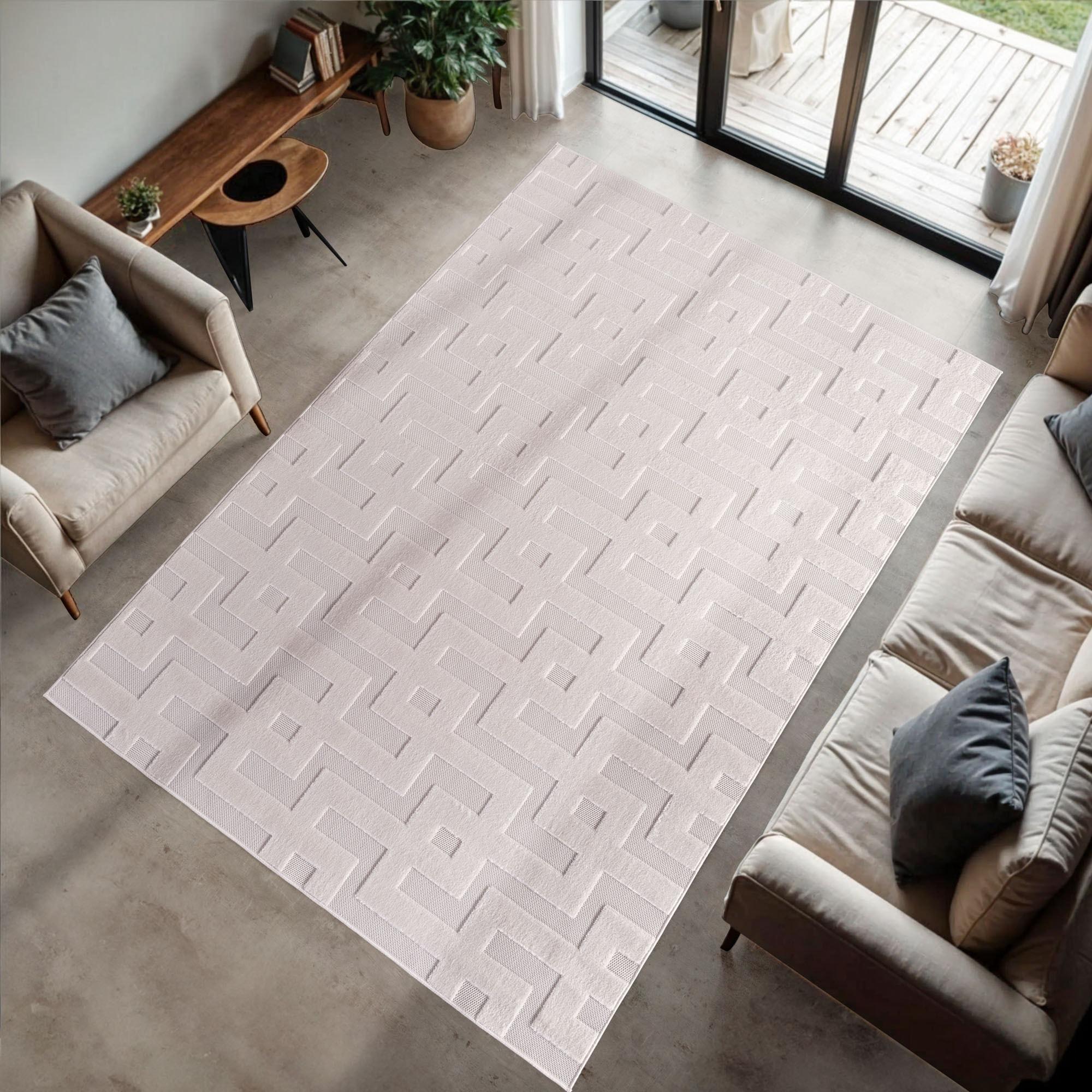 Teppich AYYILDIZ TEPPICHE "DOHA 1656", beige (creme), B:120cm H:4mm L:170cm, Polypropylen, Teppiche, Teppich, Läufer, 3D Hoch-Tief-Effekt, weicher Kurzflor, In- und Outdoor
