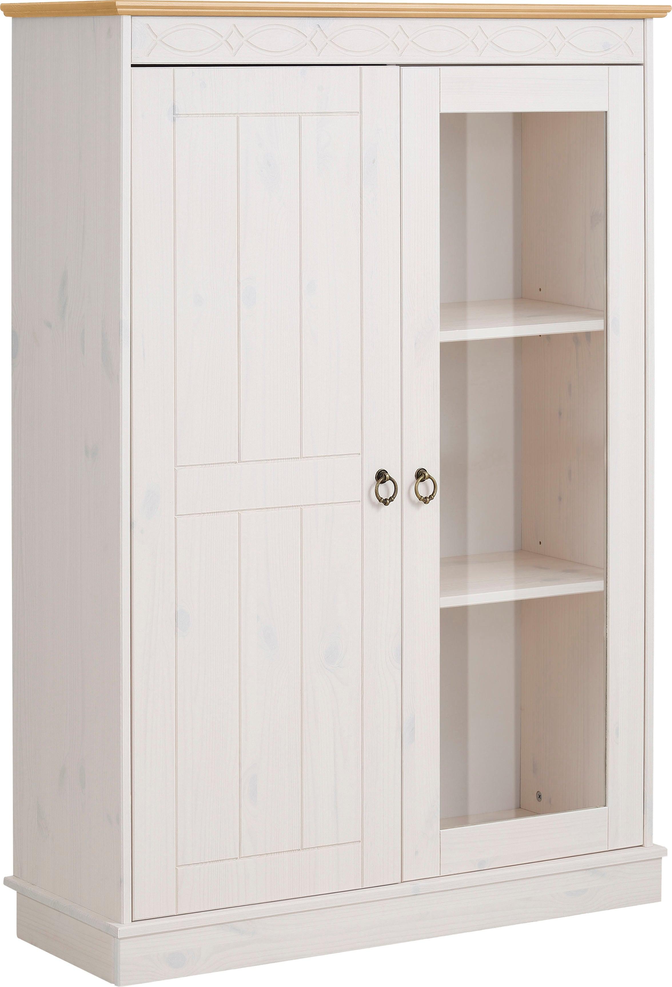 Highboard OTTO HOME "Indra", gelb (weiß, honig), B:85cm H:120cm T:32cm, Massivholz, Sideboards, Highboard, Vitrine, Breite 85 cm, aus massiver Kiefer