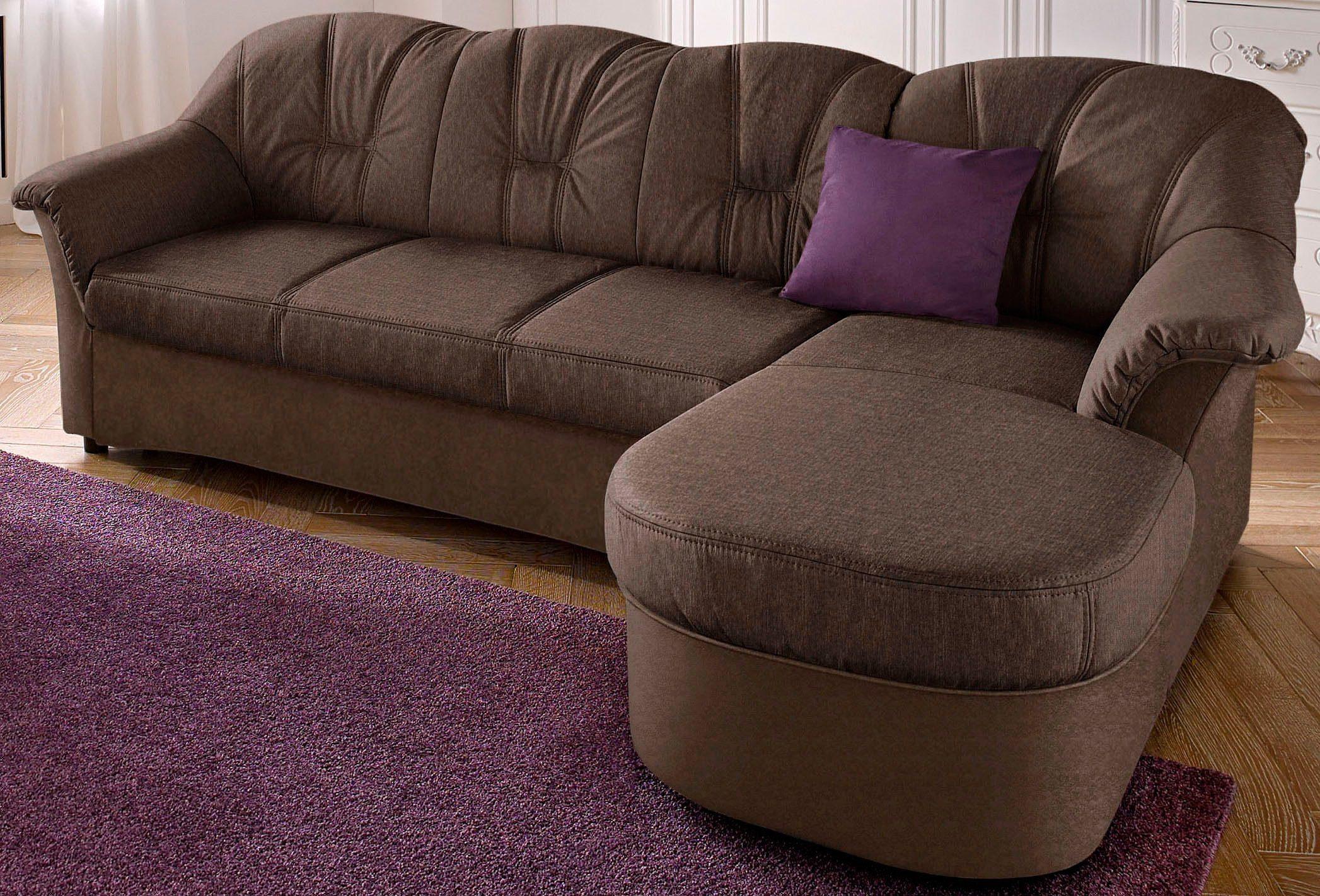 Ecksofa DOMO COLLECTION "Flores Schlafsofa, B/T/H: 233/142/86 cm, L-Form", braun (braun, dunkelbraun), B:231cm H:84cm T:142cm, Kunstleder SOFTLUX / Struktur ( 90% Polyester, 10% Polyacryl );NaturLEDER (echtes Rindsleder) in Sitz und Rücken. Korpus in passendem Kunstleder SOFTLUX bezogen;Microfaser PRIMABELLE (100% Polyester) / Struktur ( 100% Polyester ), Sofas, Ecksofa, wahlweise mit Bettfunktion