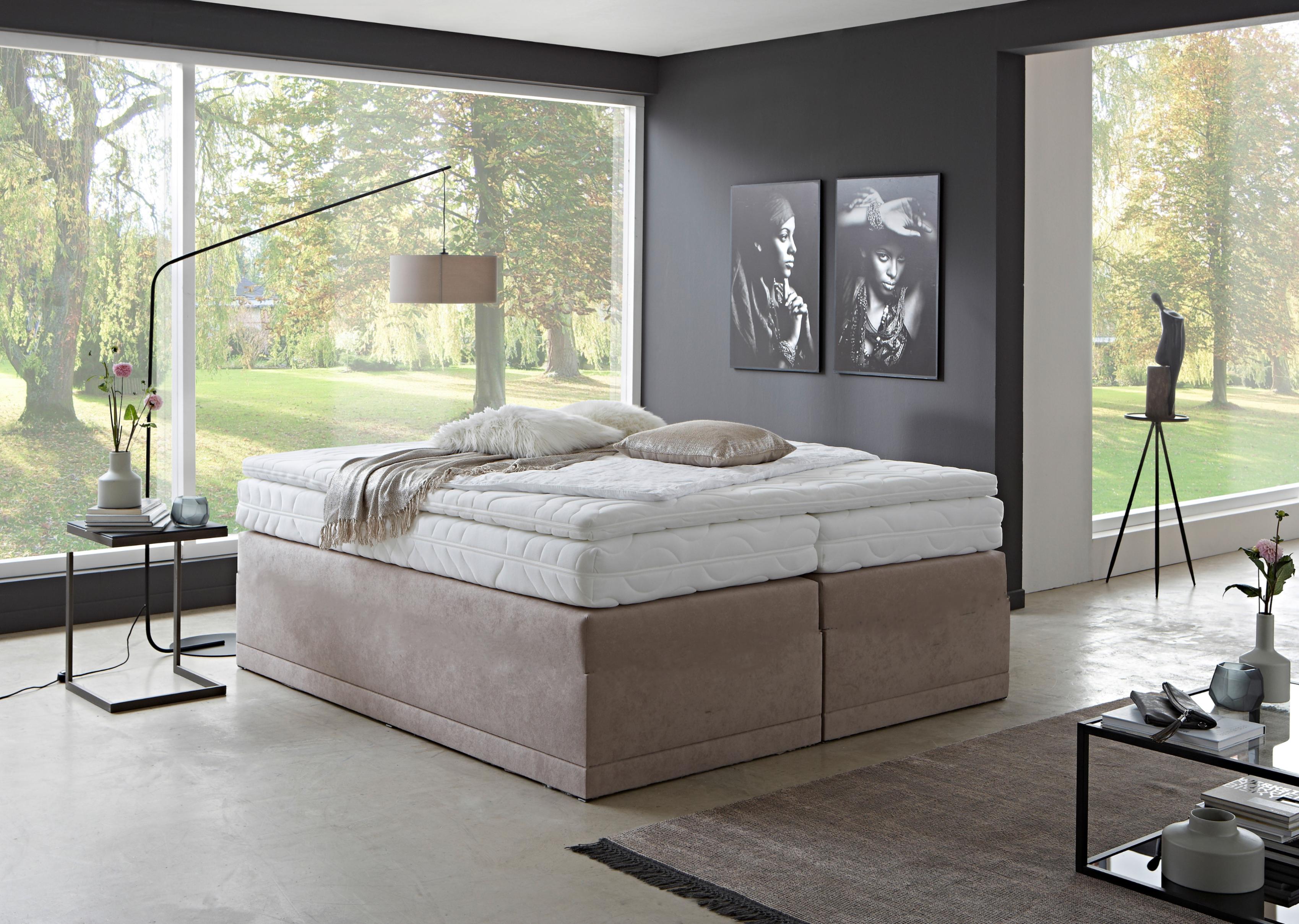Boxspringbett "Ibiza in den Breiten 160x200, 180x200cm & 200x200cm", beige (sand), B:160cm L:200cm, WESTFALIA SCHLAFKOMFORT, Komplettbetten, Boxspringbett