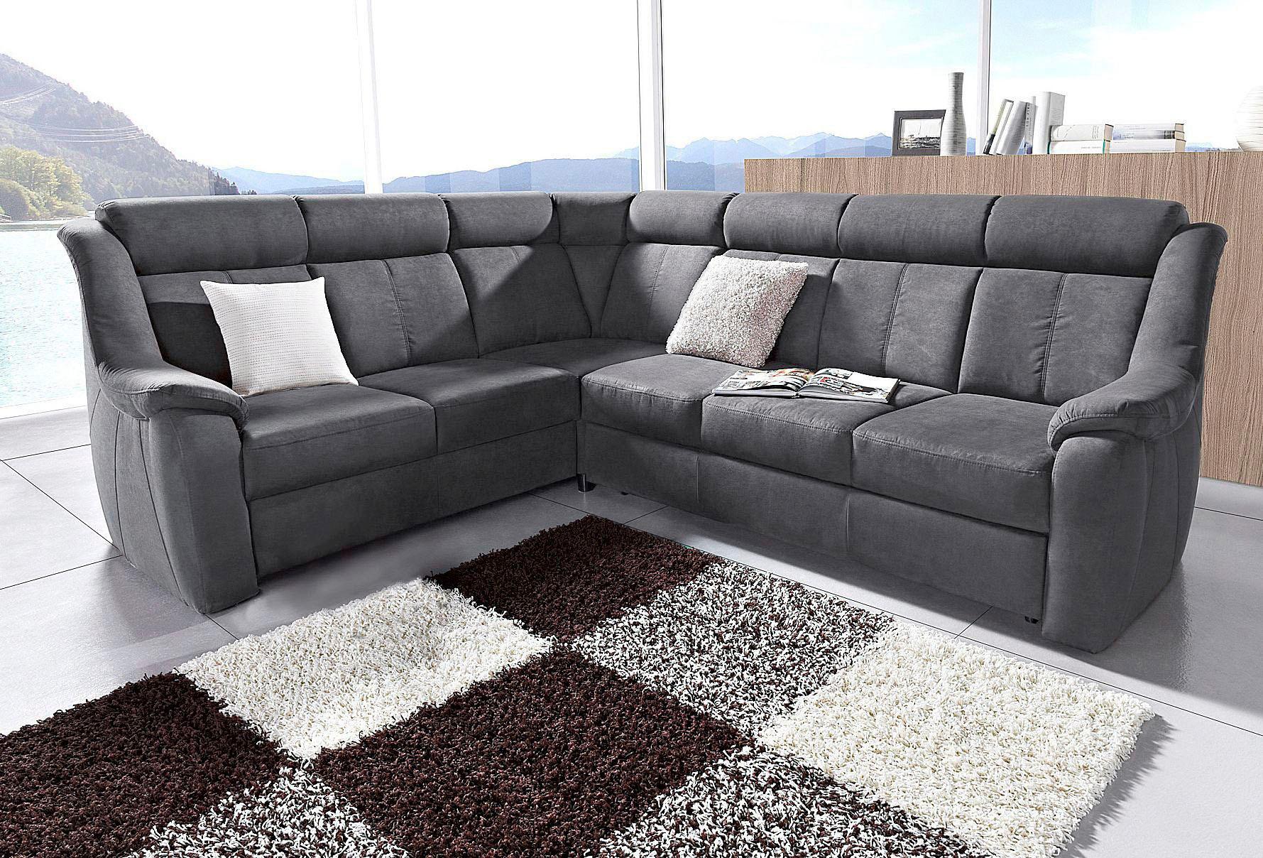 Ecksofa SIT & MORE "Basel L-Form", grau (dunkelgrau), B:261cm H:98cm T:211cm, Altara Nubuck, Luxus-Microfaser (100% Polyester;PRIMABELLE-Microfaser, Luxus-Microfaser (100% Polyester;SOFTLUX-Kunstleder;NaturLEDER (echtes Rindsleder), Sofas, Ecksofa, wahlweise mit Relaxfunktion