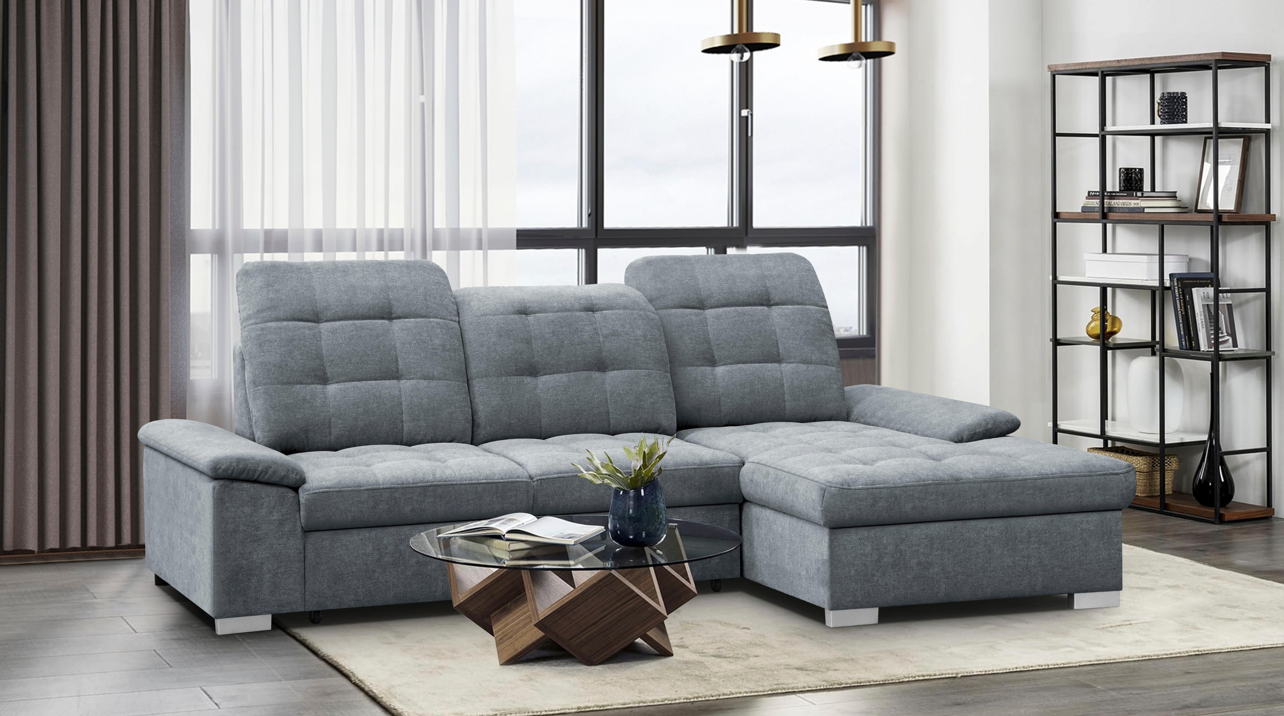 Ecksofa WERK2 "Carmen, mit Bettfunktion & Bettkasten, optional Sitztiefenverstellung", grau, B:264cm H:105cm T:170cm, 95% Polyester, 5% Nylon, Sofas, Ecksofa, ohne Sitztiefenverstellung, Struktur weich, grau