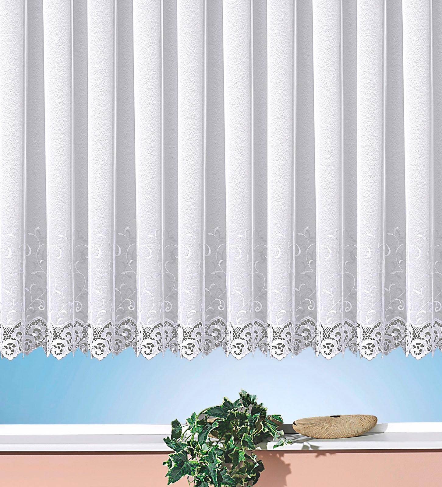 Gardine WECKBRODT "Elina" Gr. 3, weiß, B:600cm H:145cm, Polyester, Gardinen, Gardine, echte Stickerei, Makramee, halbtransparent, Bordüre, gebogt, Store