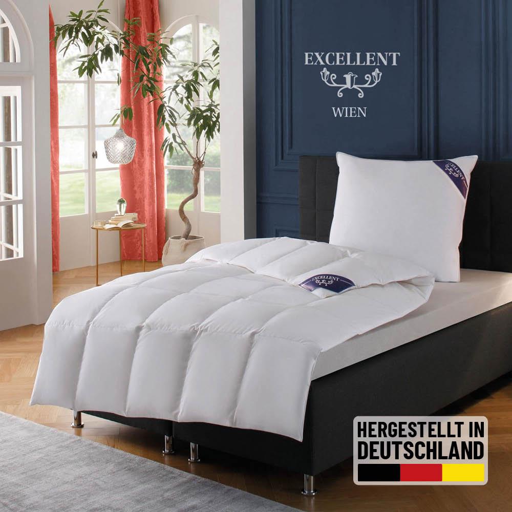 Daunenbettdecke EXCELLENT "Wien, Bettdecken für Sommer und Winter, Decke", weiß, B:135cm L:200cm, Bezug: 100% Baumwolle. Füllung: 90% Daunen, 10% Federn, Bettdecken, Daunenbettdecke, Bettdecke 135x200 cm, made in Germany, allergiker geeignet (Hausstaub)