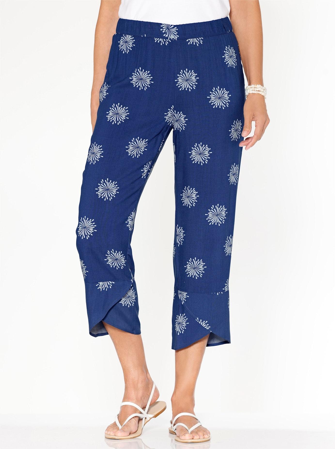 Schlupfhose CLASSIC BASICS, Damen, Gr. 56, Normalgrößen, blau (royalblau, weiß), 100% Viskose, bedruckt, gemustert, Hosen Schlupfhose