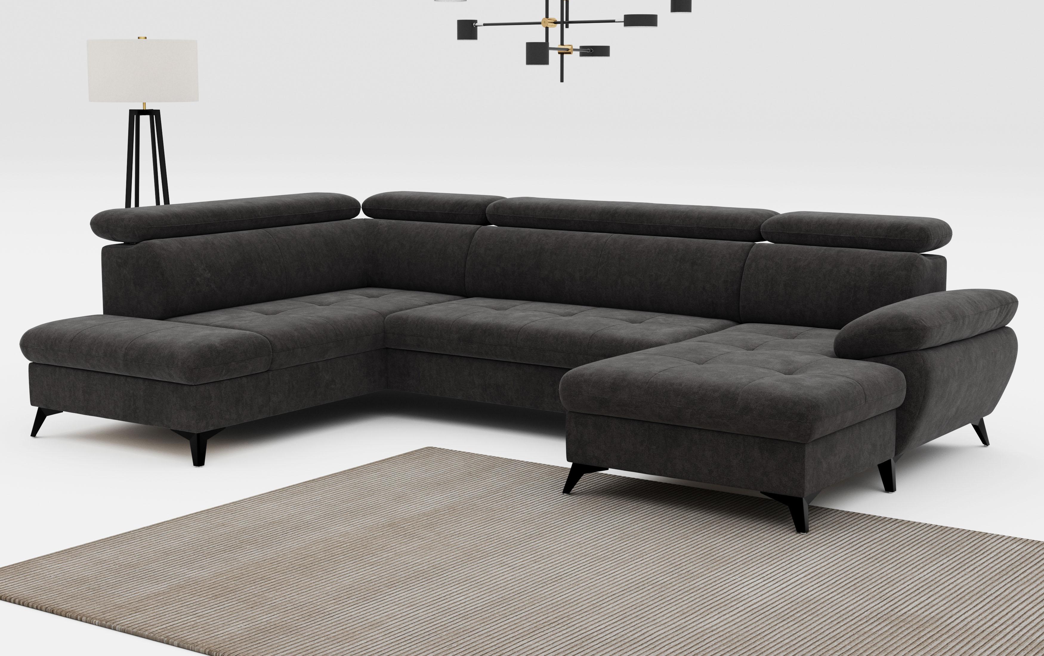 Wohnlandschaft COTTA "Hudson U-Form, B: 324 cm", braun (mud), B:324cm H:100cm T:207cm, Sofas, Wohnlandschaft, mit Kopfteilverstellung, optional Bettfunktion & Bettkasten