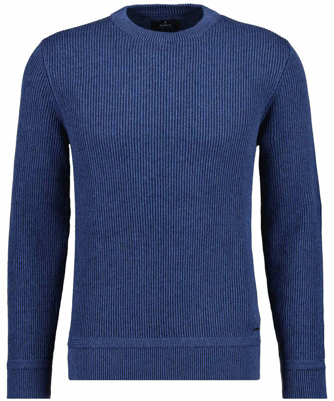 Rundhalspullover RAGMAN, Herren, Gr. 50, blau (taubenblau), Strick, 95% Baumwolle 5% Kaschmir, ohne Ausschnitt, Pullover Rundhalspullover