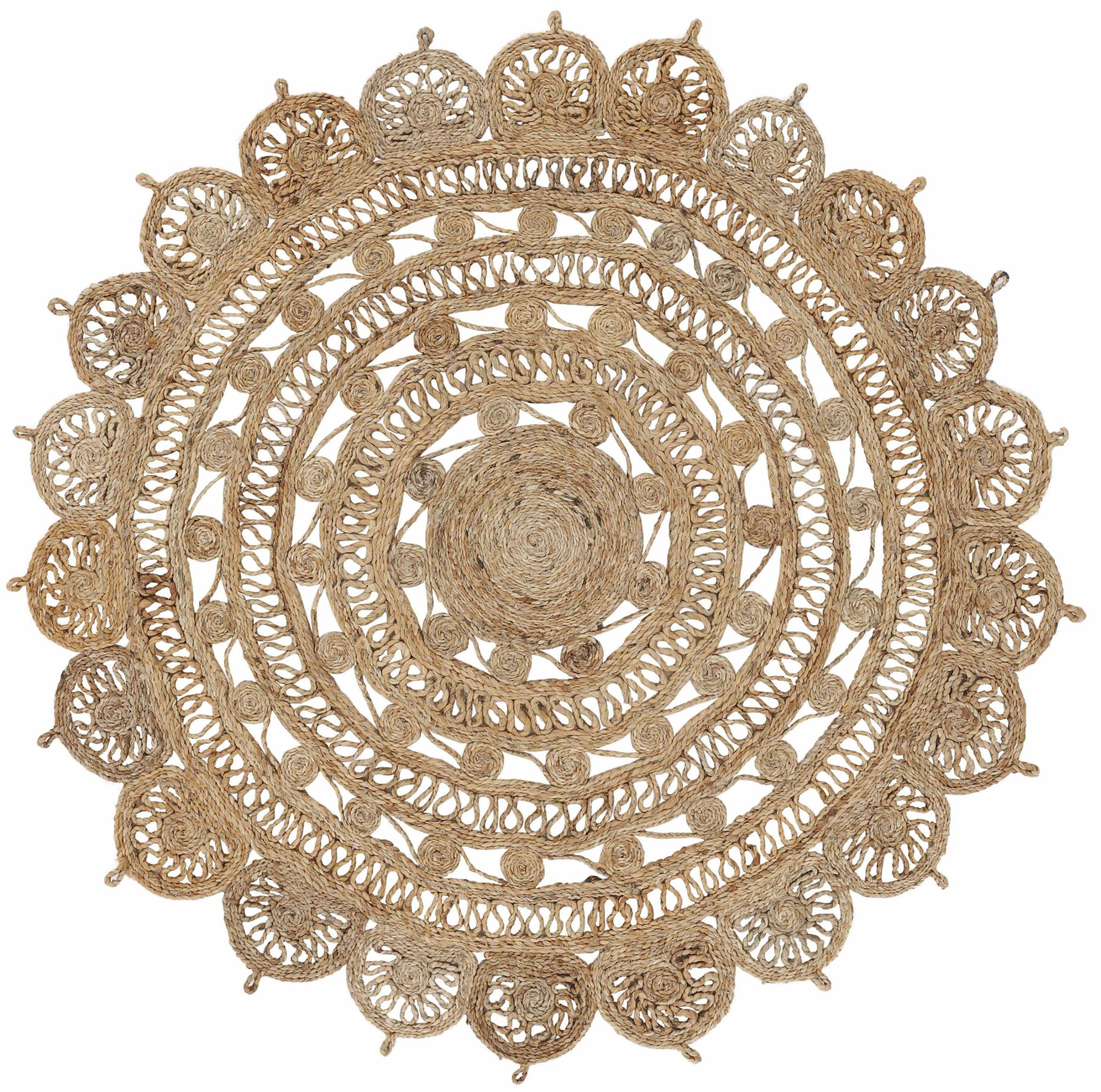 Teppich CARPETFINE "Cate Juteteppich Naturfaser", beige (natur), H:5mm Ø:150cm, Jute, Teppiche, Teppich, 100 % geflochtene Jute, beidseitig nutzbar