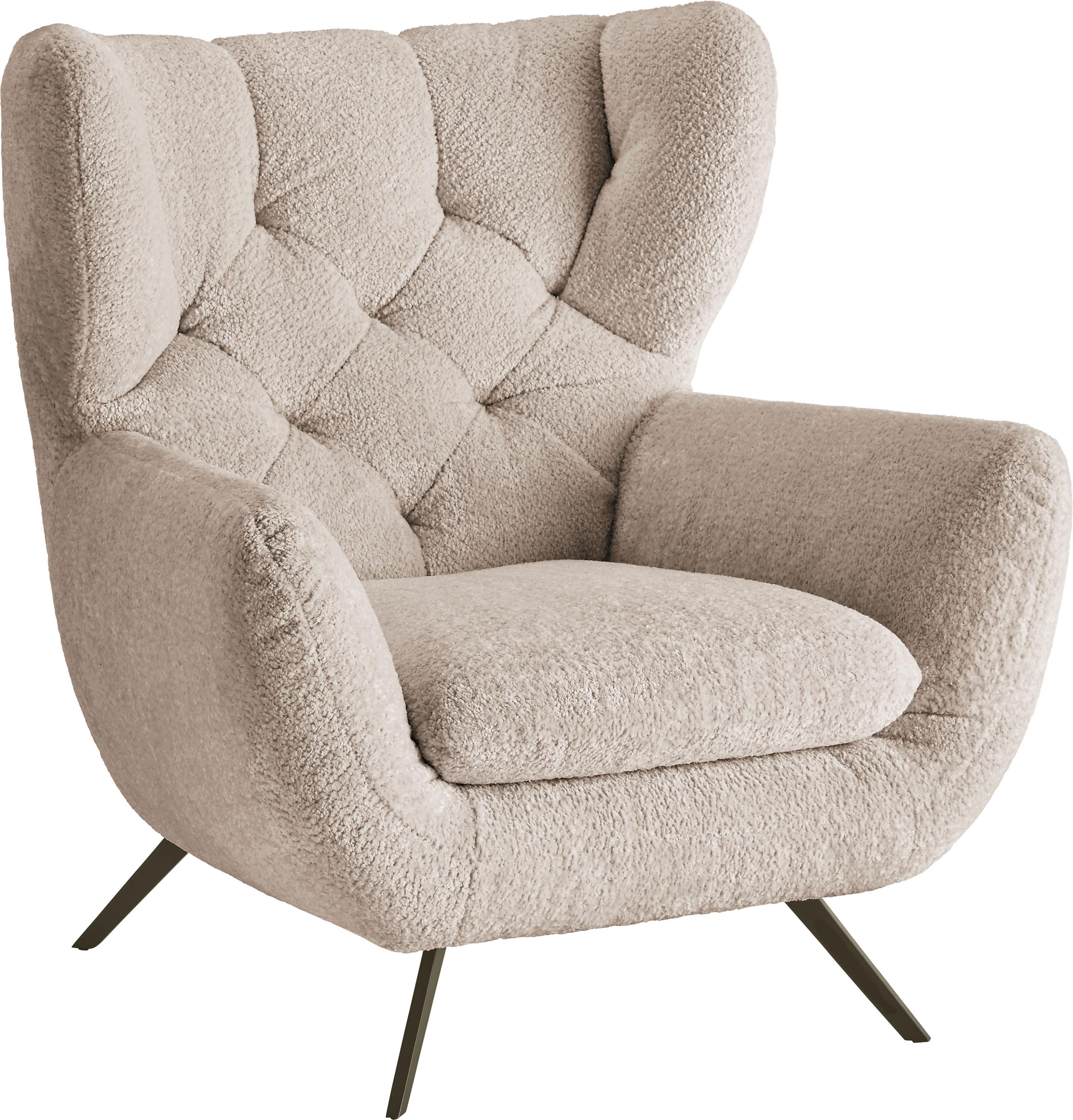 Sessel 3C CANDY "Beatrice Ohrensessel mit Knopfheftung im Rücken", braun, B:100cm H:106cm T:95cm, 100% Polyester, Sessel, Sessel, bequemer Retro Solitärsessel auch in Cord und Fellimitat