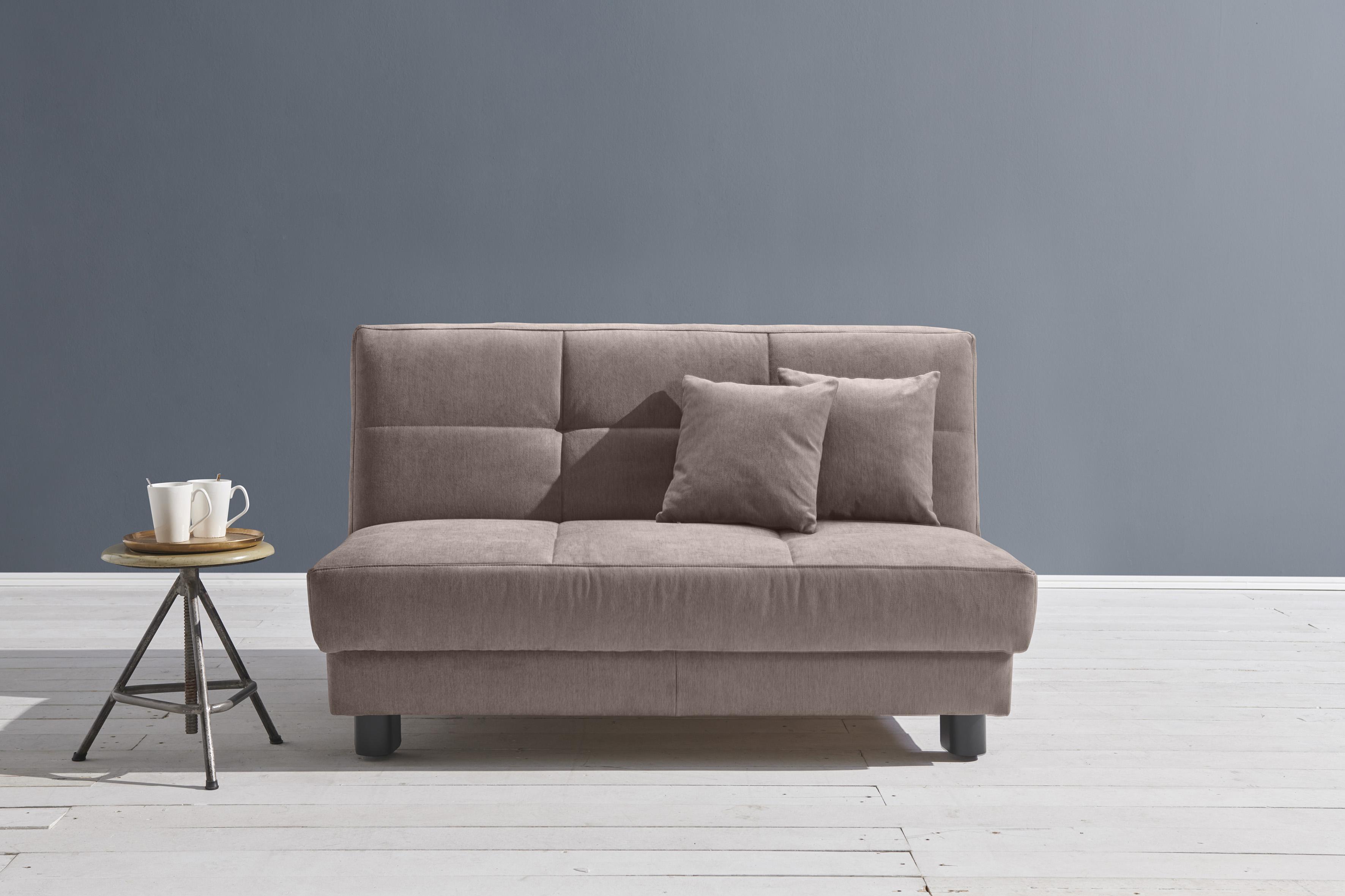 Schlafsofa ELL + ELL "Tilda", braun (schlamm), B:125cm H:90cm T:100cm, 100% Polyester, Sofas, Schlafsofa, Breite 125 cm, inkl. 2 Zierkissen