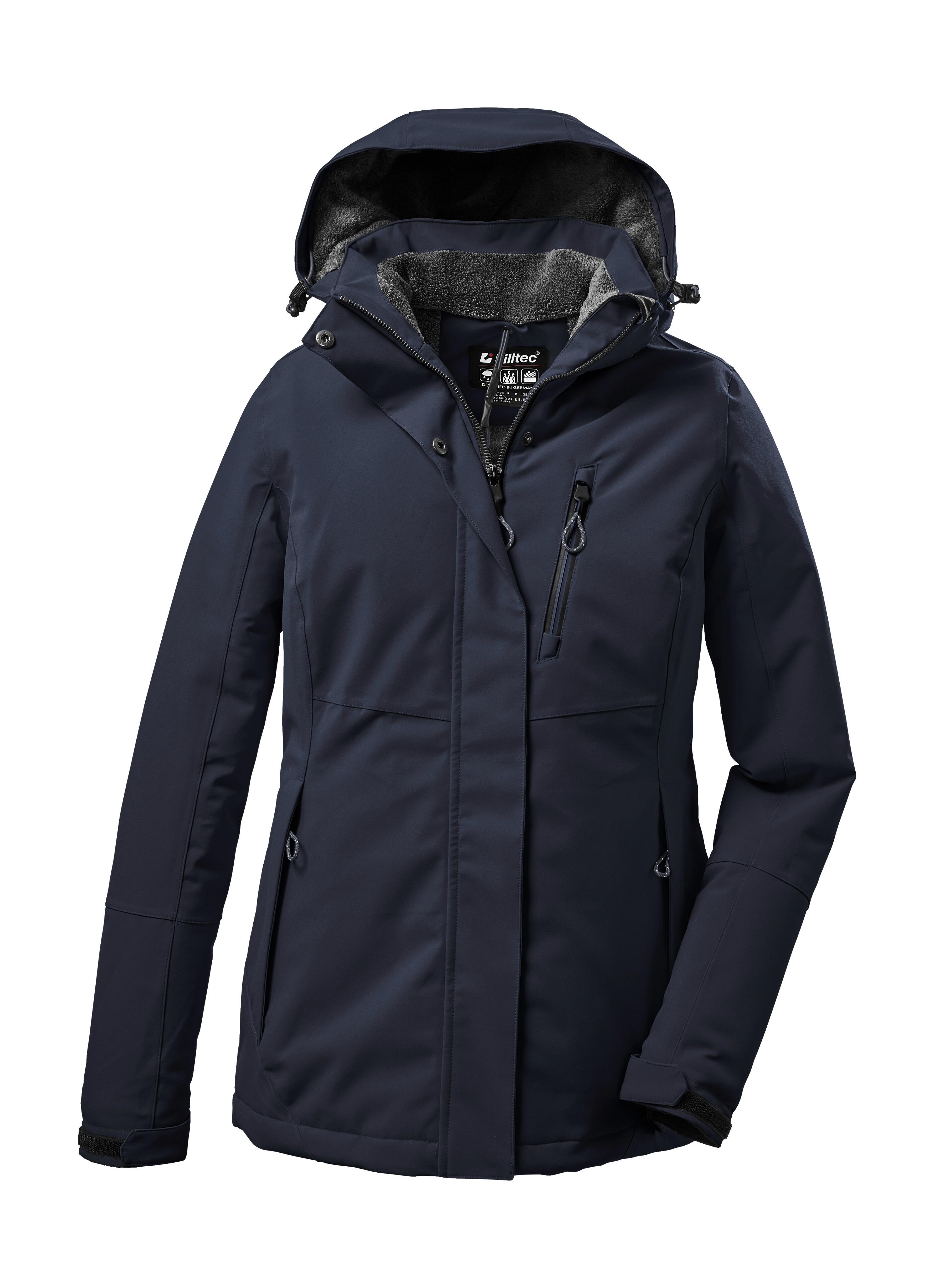 Outdoorjacke KILLTEC "KOW 140 WMN JCKT", Damen, Gr. 40, blau (navy), Obermaterial: 100% Polyester;Futter: 100% Polyester;Füllung: 100% Polyester, Jacken Outdoorjacke, Wasserdichte Damenjacke, atmungsaktiv, abnehmbare Kapuze