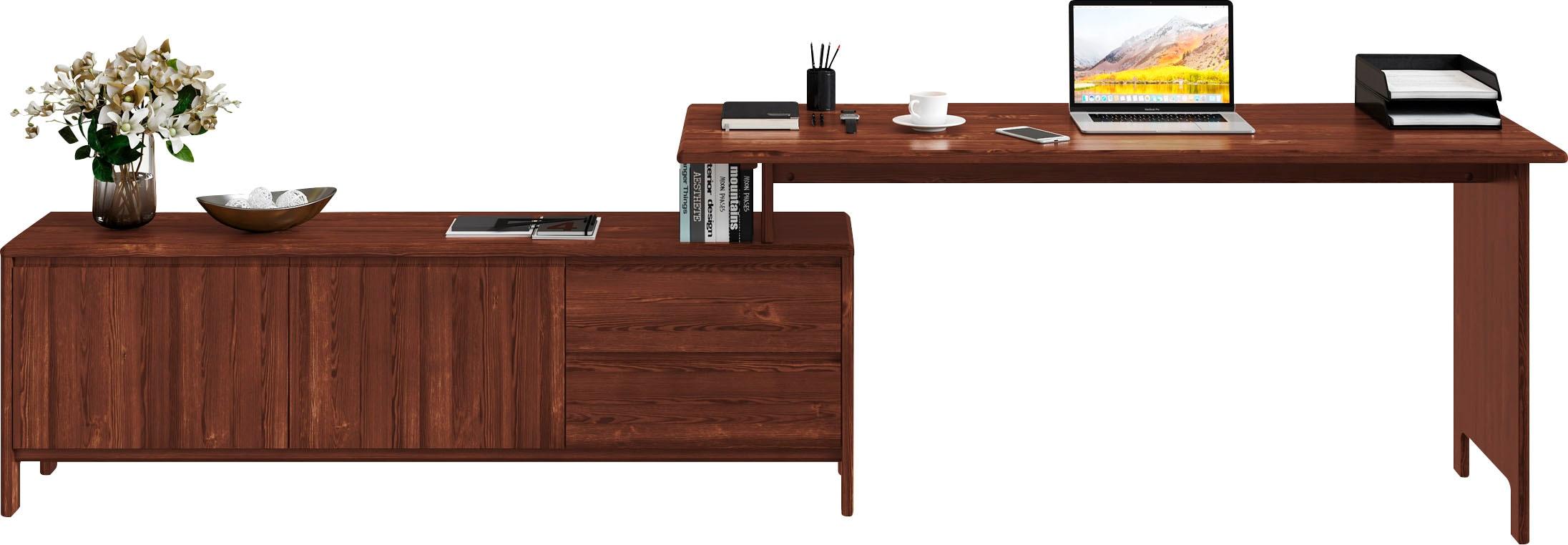 Schreibtisch OTTO HOME "Luven, aus Massivholz", braun (dunkelbraun), B:170cm H:76cm T:60cm, Tische, Schreibtisch, in 2 Breiten, variable Nutzung als Schreibtisch oder Eckschreibtisch