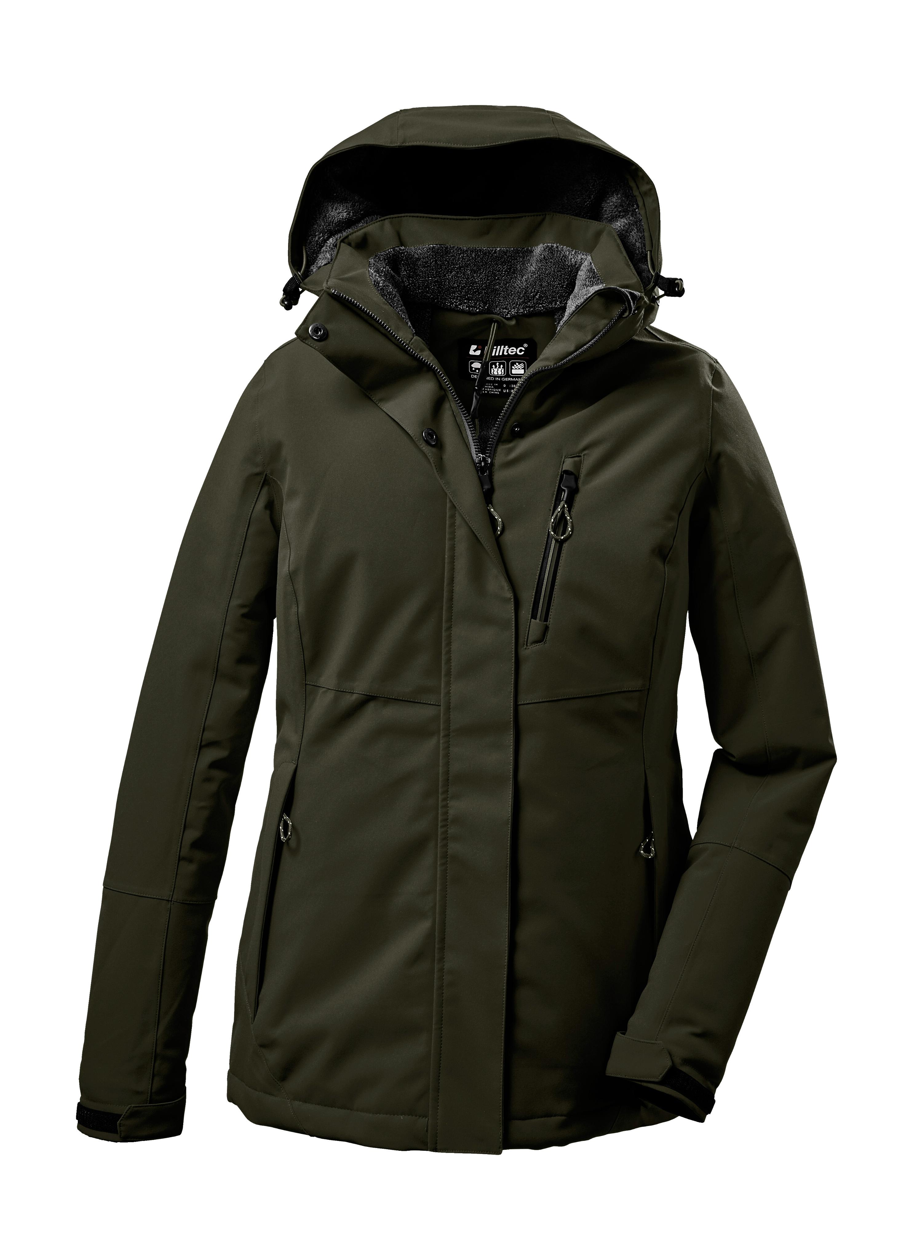 Outdoorjacke KILLTEC "KOW 140 WMN JCKT", Damen, Gr. 46, grün (olivgrün), Obermaterial: 100% Polyester;Futter: 100% Polyester;Füllung: 100% Polyester, Jacken Outdoorjacke, Wasserdichte Damenjacke, atmungsaktiv, abnehmbare Kapuze