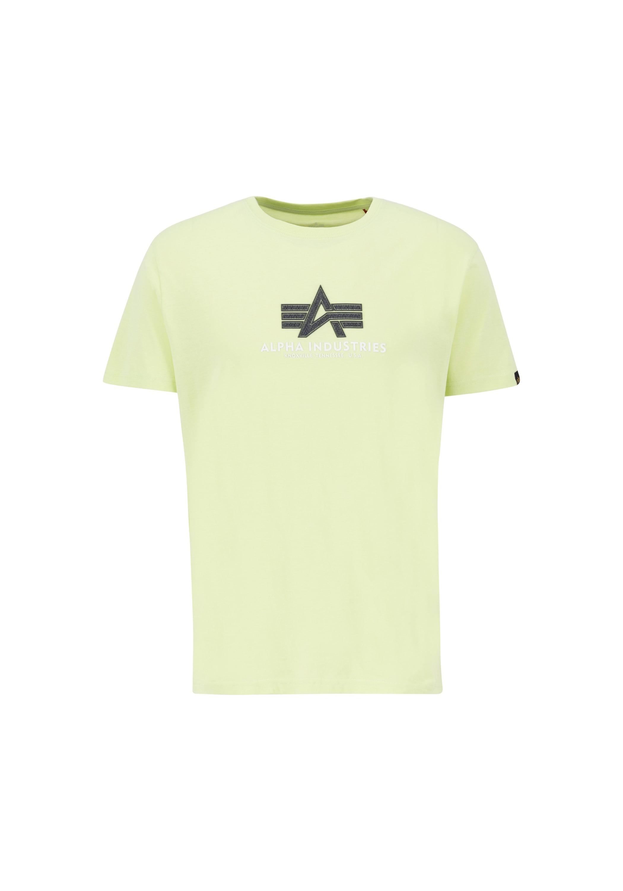 T-Shirt ALPHA INDUSTRIES "Basic T-Shirt BL Rubber", Herren, Gr. S, grün (arctic lime), Obermaterial: 90% Baumwolle, 10% Polyester, Shirts T-Shirt