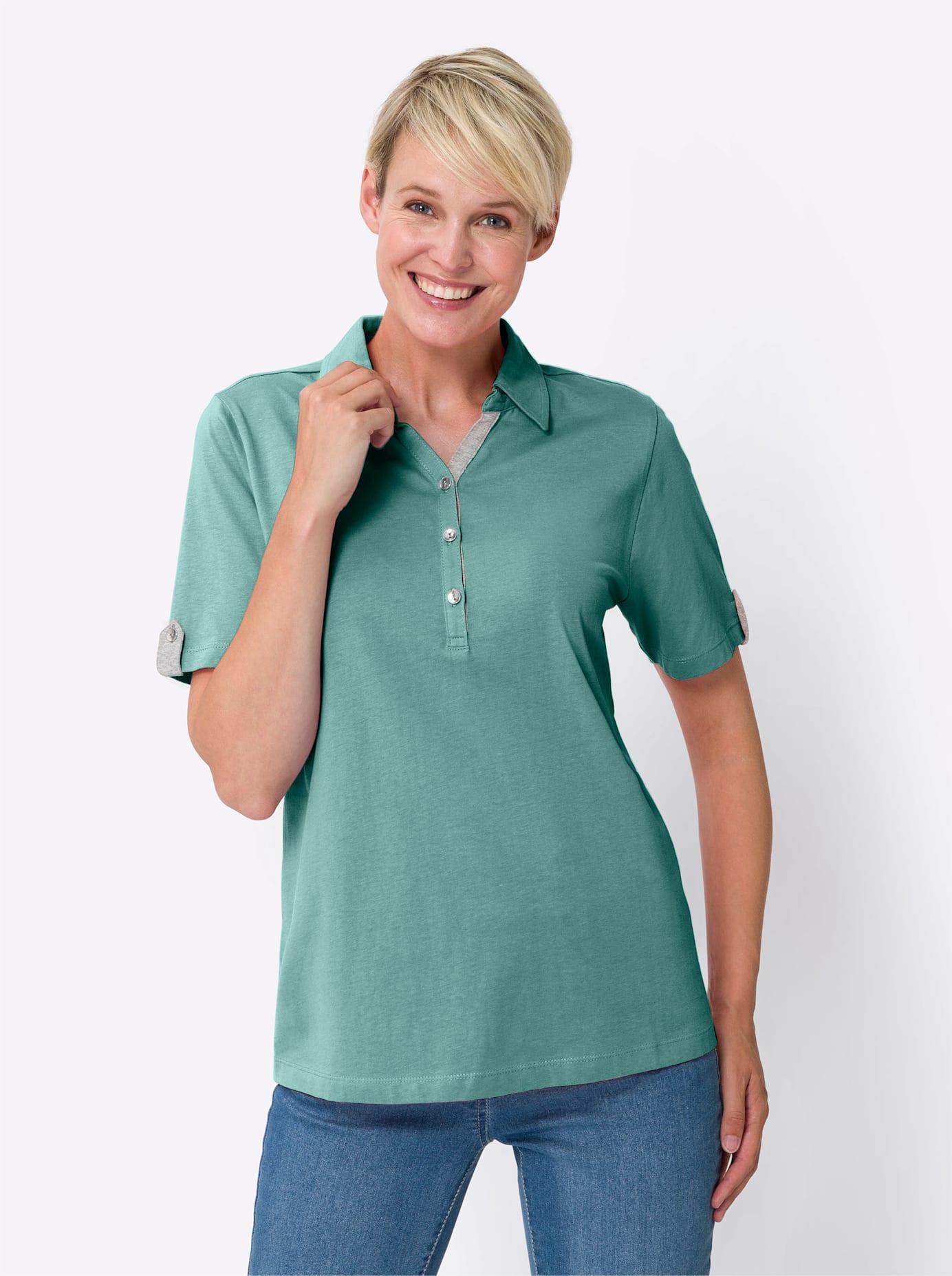 Poloshirt CLASSIC BASICS "Poloshirt", Damen, Gr. 42, grün (salbei), 100% Baumwolle, unifarben, Shirts Poloshirt