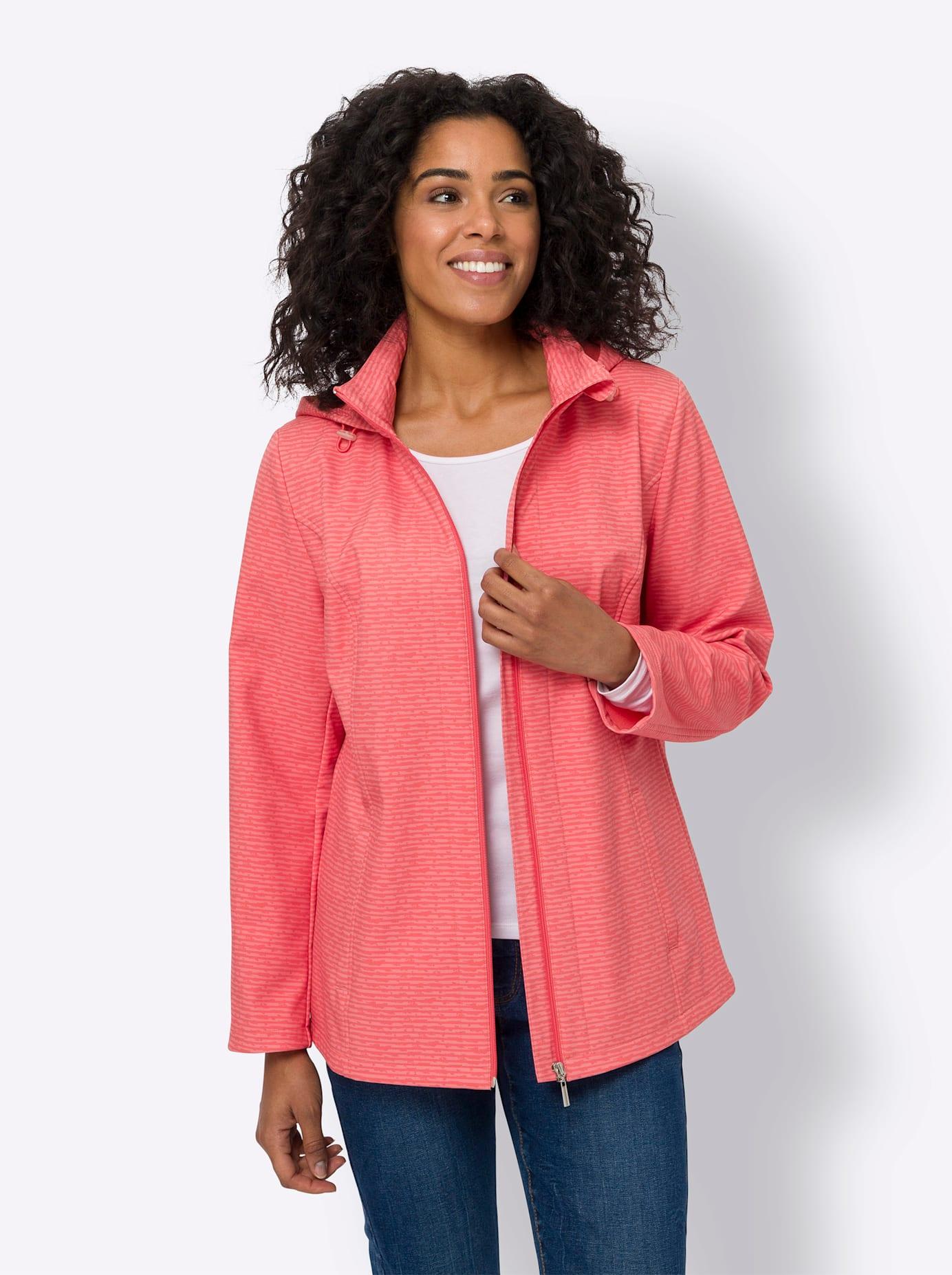 Softshelljacke CLASSIC BASICS, Damen, Gr. 48, orange (koralle, flamingo, bedruckt), 94% Polyester, 6% Elasthan, gemustert, Jacken Softshelljacke