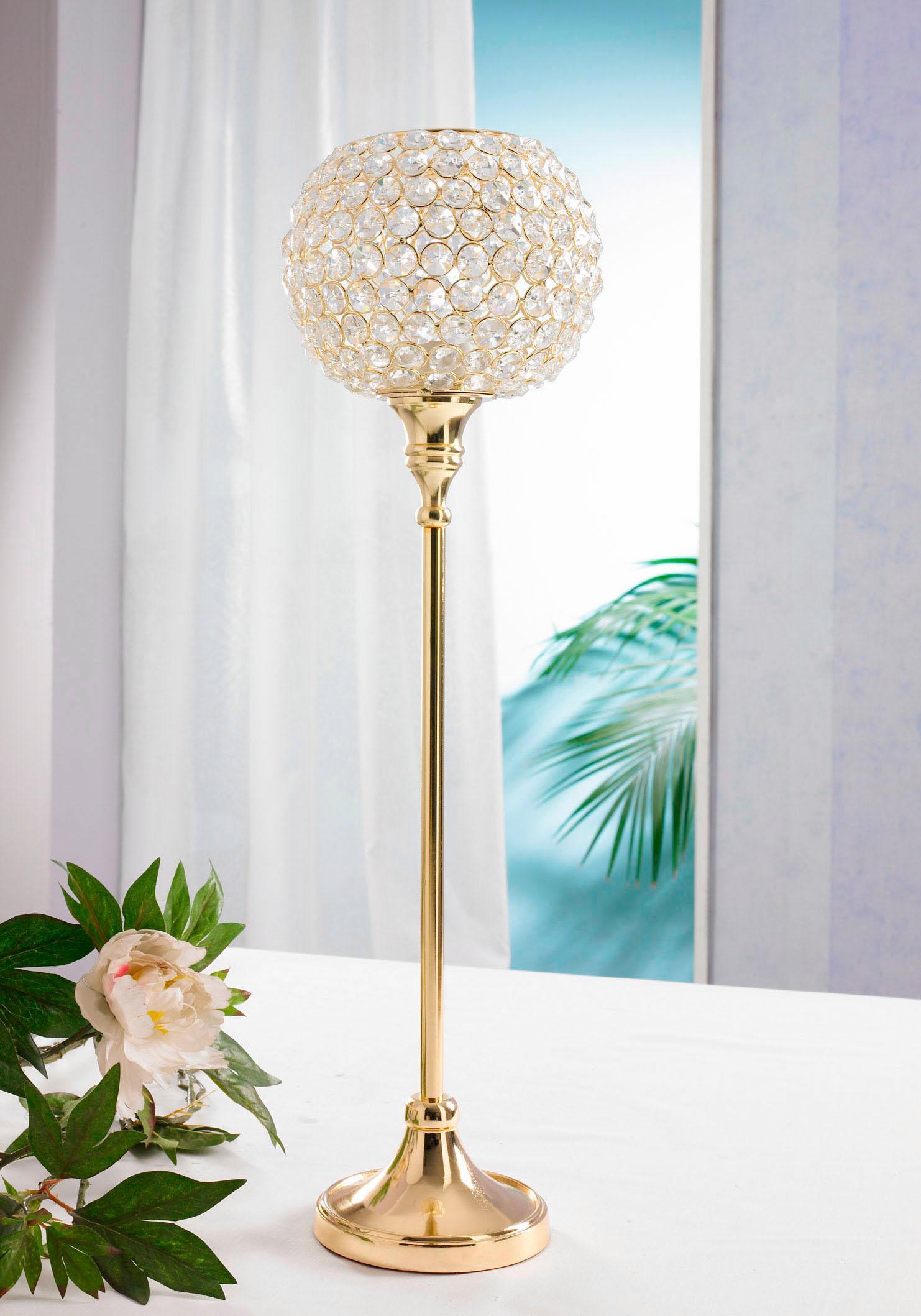 Kerzenständer HOME AFFAIRE "Kristall", gold (goldfarben), H:54cm Ø:16cm, Aluminium, Kristallglas, Kerzenhalter, Kerzenständer