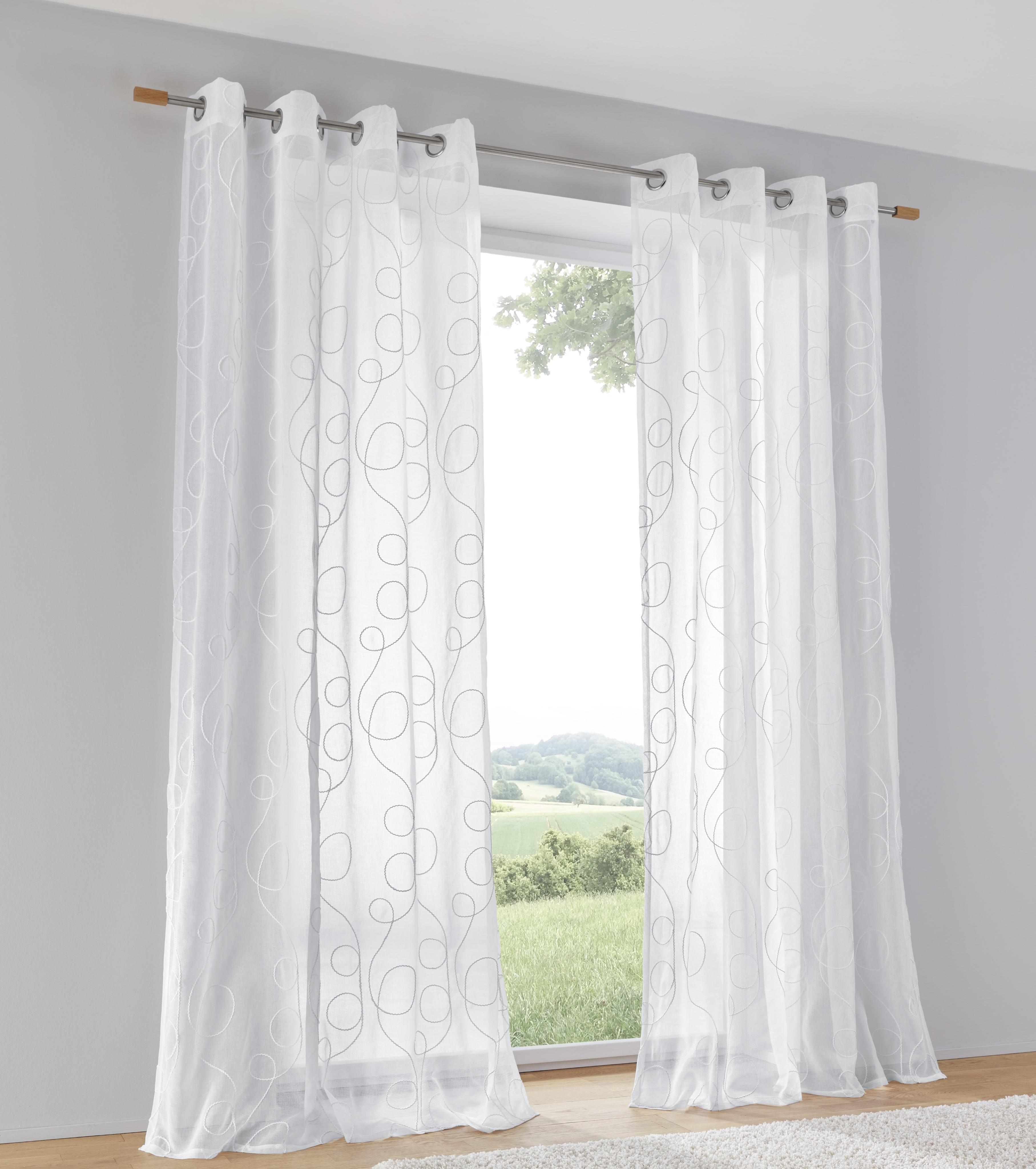 Vorhang KUTTI "Jasmin Vorhang", weiß, B:135cm H:245cm, Polyester, Gardinen, Vorhang, halbtransparent, leicht und luftig, bestickt